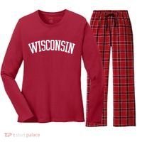 Wisconsin College Sports Fan Logo Women's Long Sleeve Flannel Pajama Set  thumb 0