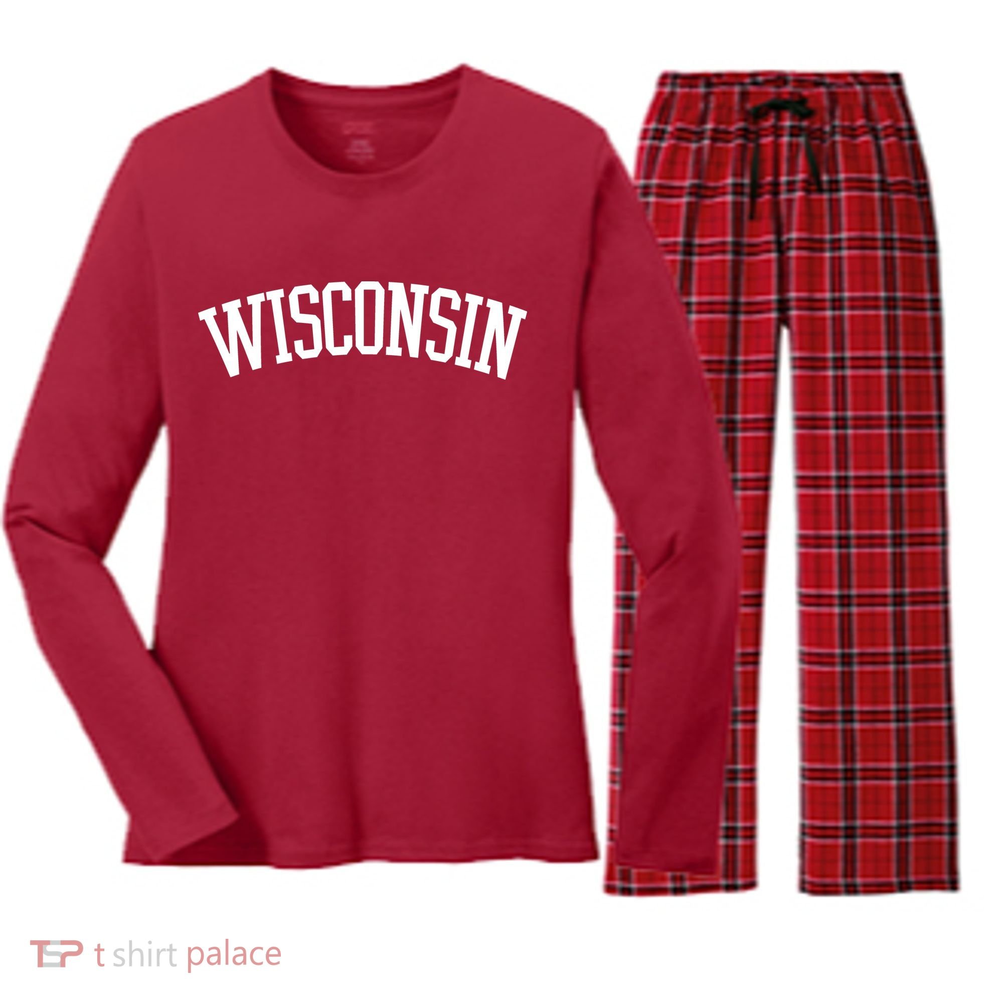 Wisconsin College Sports Fan Logo Women's Long Sleeve Flannel Pajama Set 