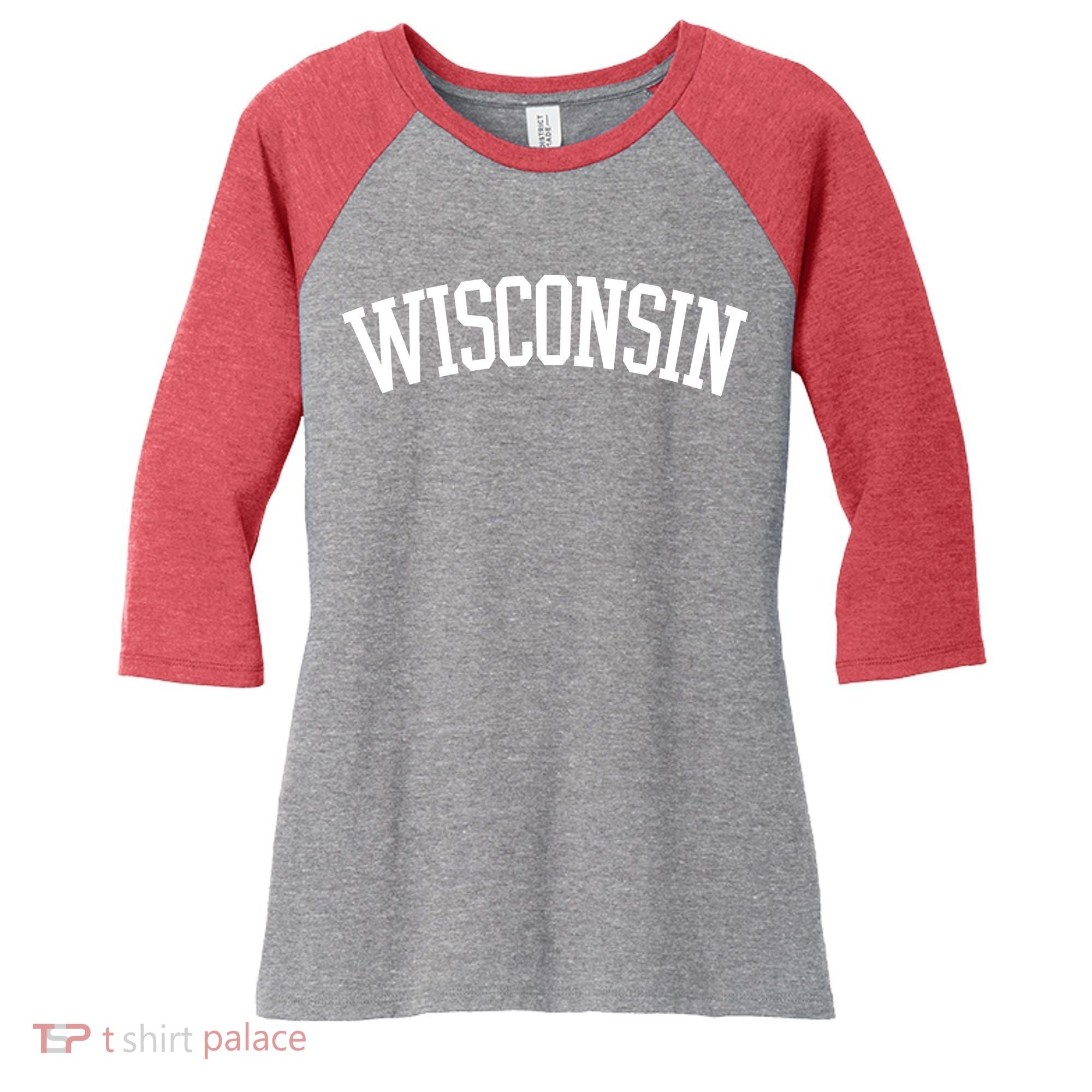 Wisconsin College Sports Fan Logo Women's Tri-Blend 3/4-Sleeve Raglan Shirt