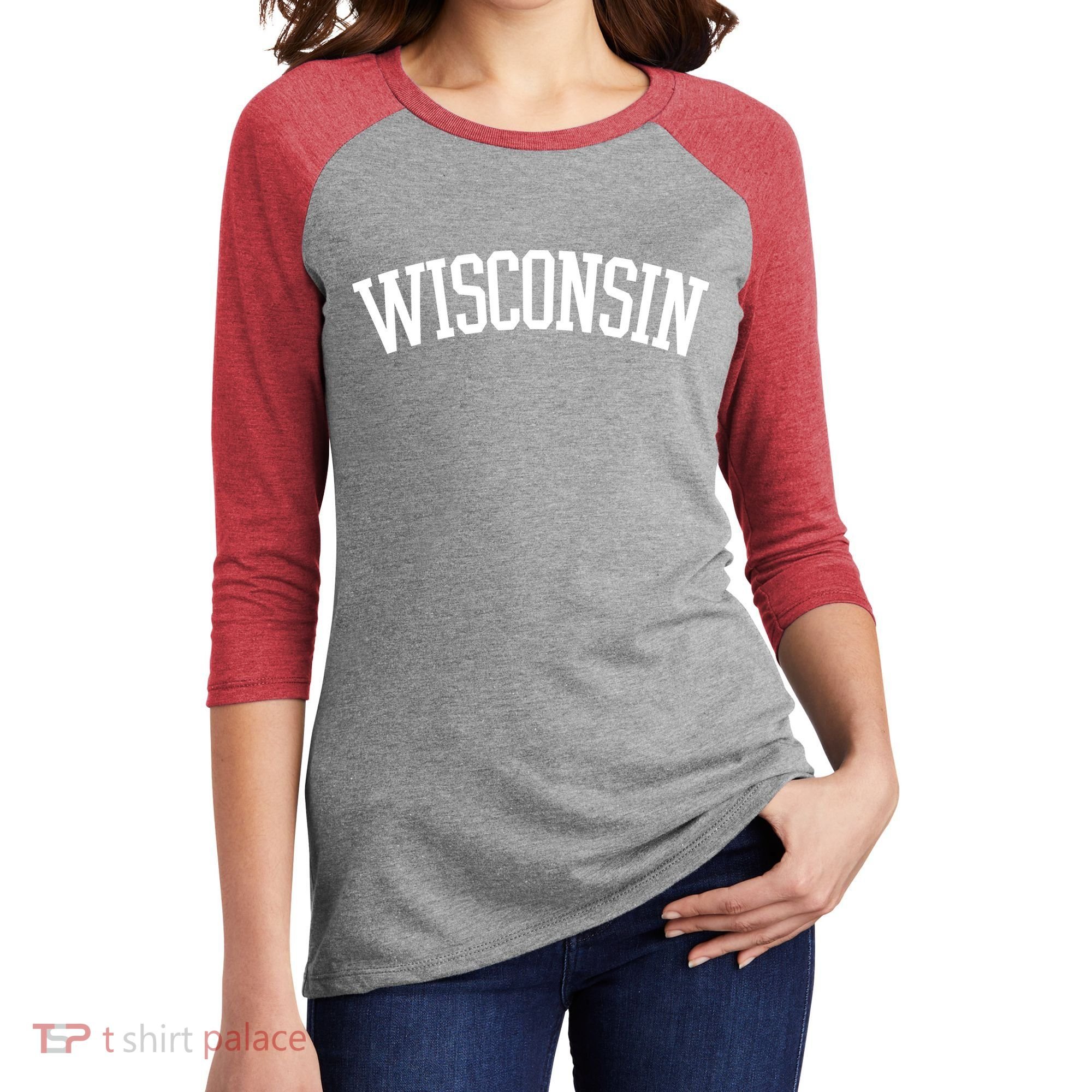 Wisconsin College Sports Fan Logo Women's Tri-Blend 3/4-Sleeve Raglan Shirt