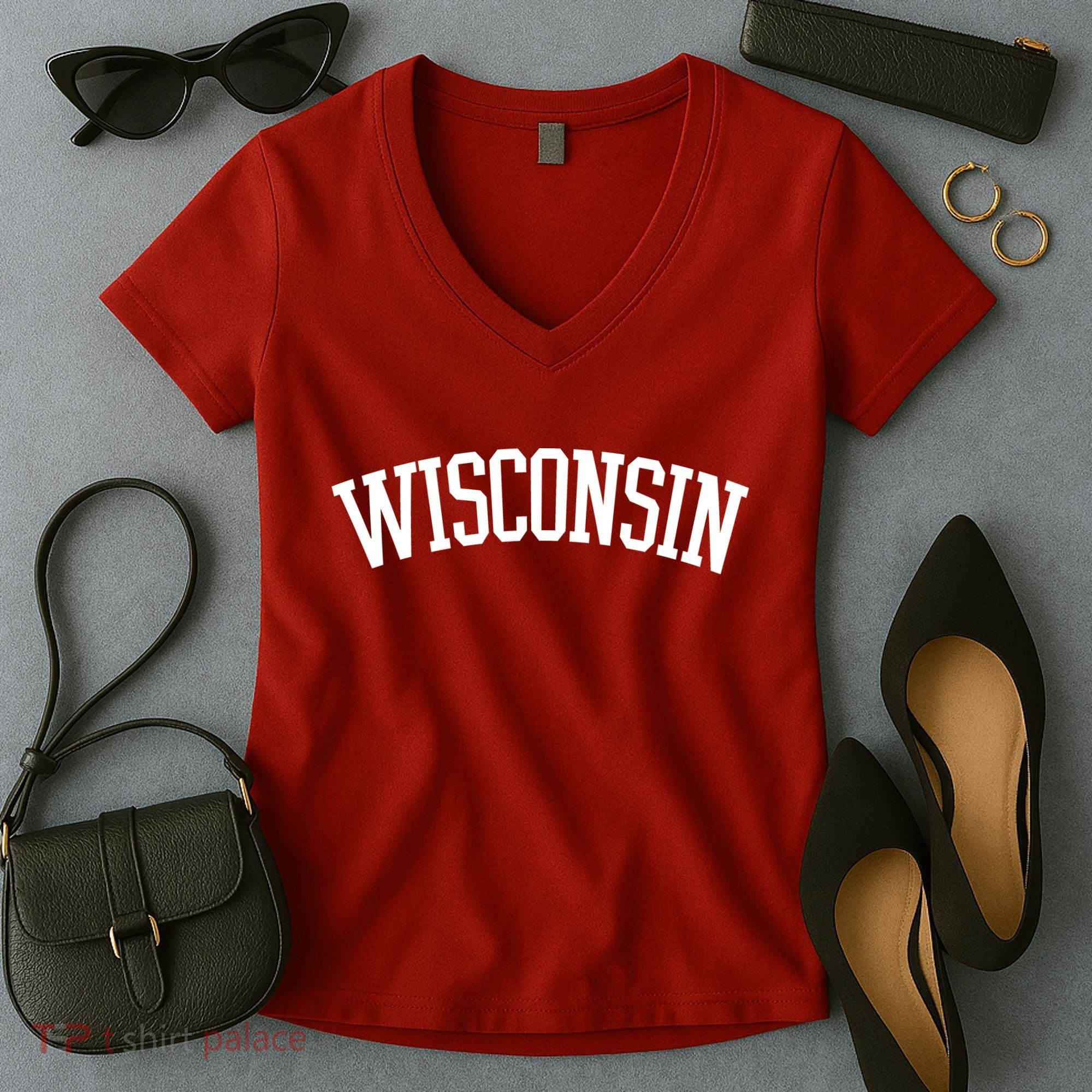 Wisconsin College Sports Fan Logo Women's V-Neck T-Shirt