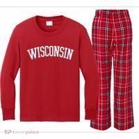 Wisconsin College Sports Fan Logo Kids Long Sleeve Plaid Pajama Set thumb 0