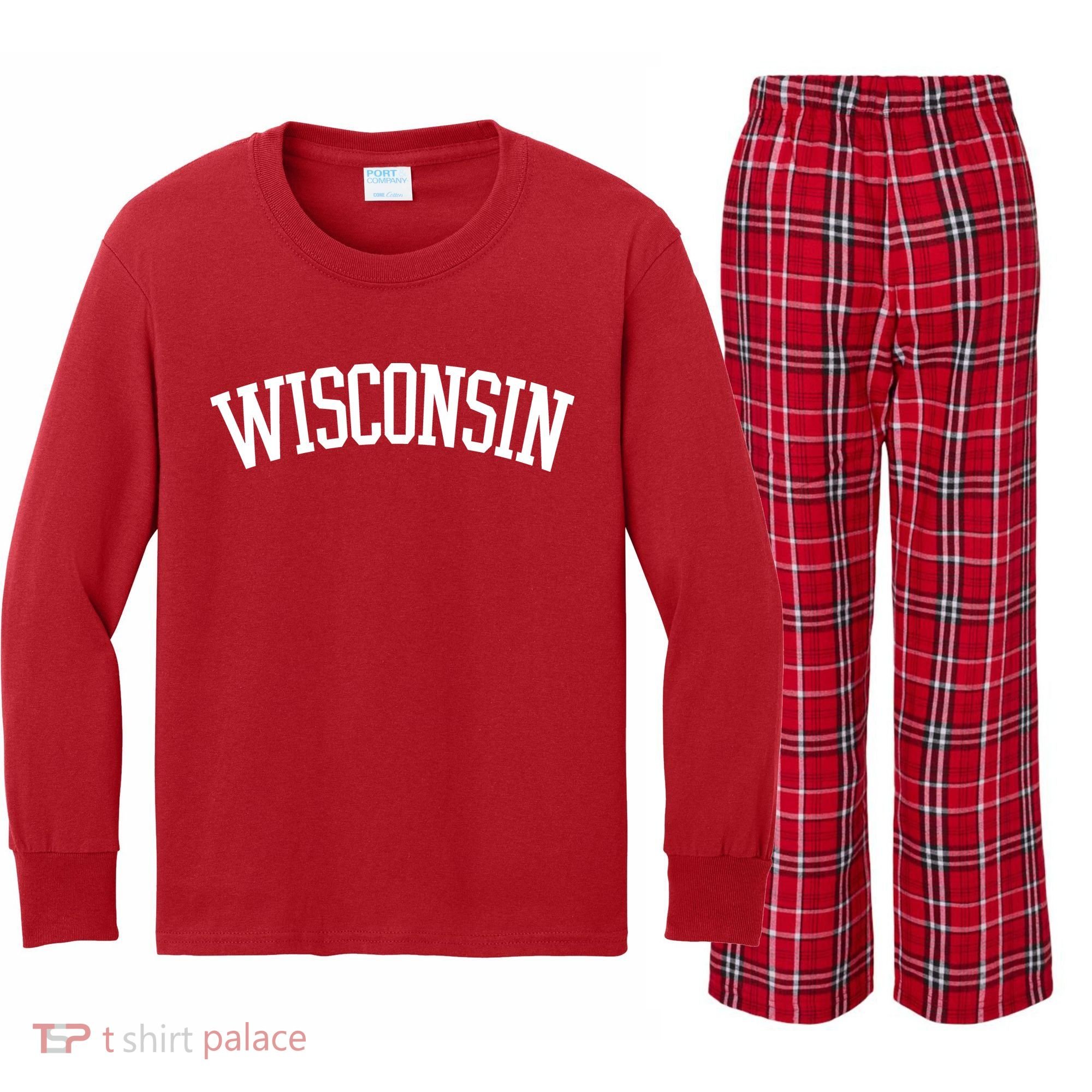 Wisconsin College Sports Fan Logo Kids Long Sleeve Plaid Pajama Set