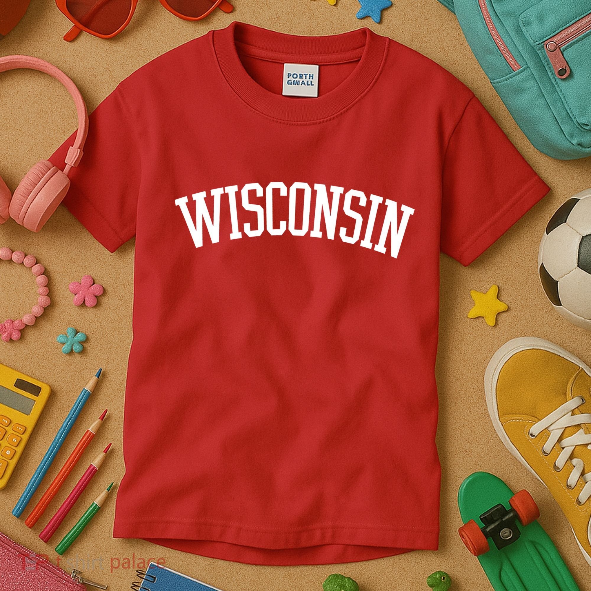 Wisconsin College Sports Fan Logo Kids T-Shirt