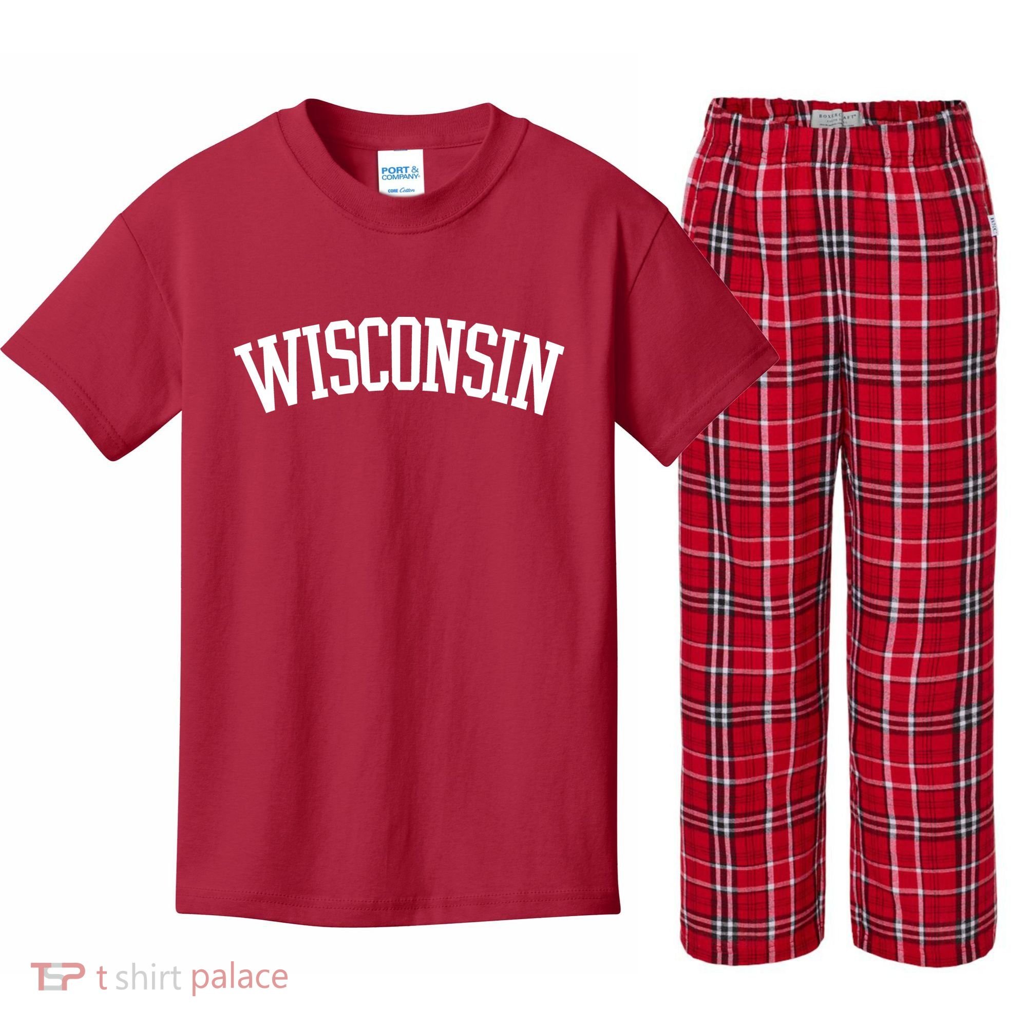Wisconsin College Sports Fan Logo Kids Plaid Pajama Set
