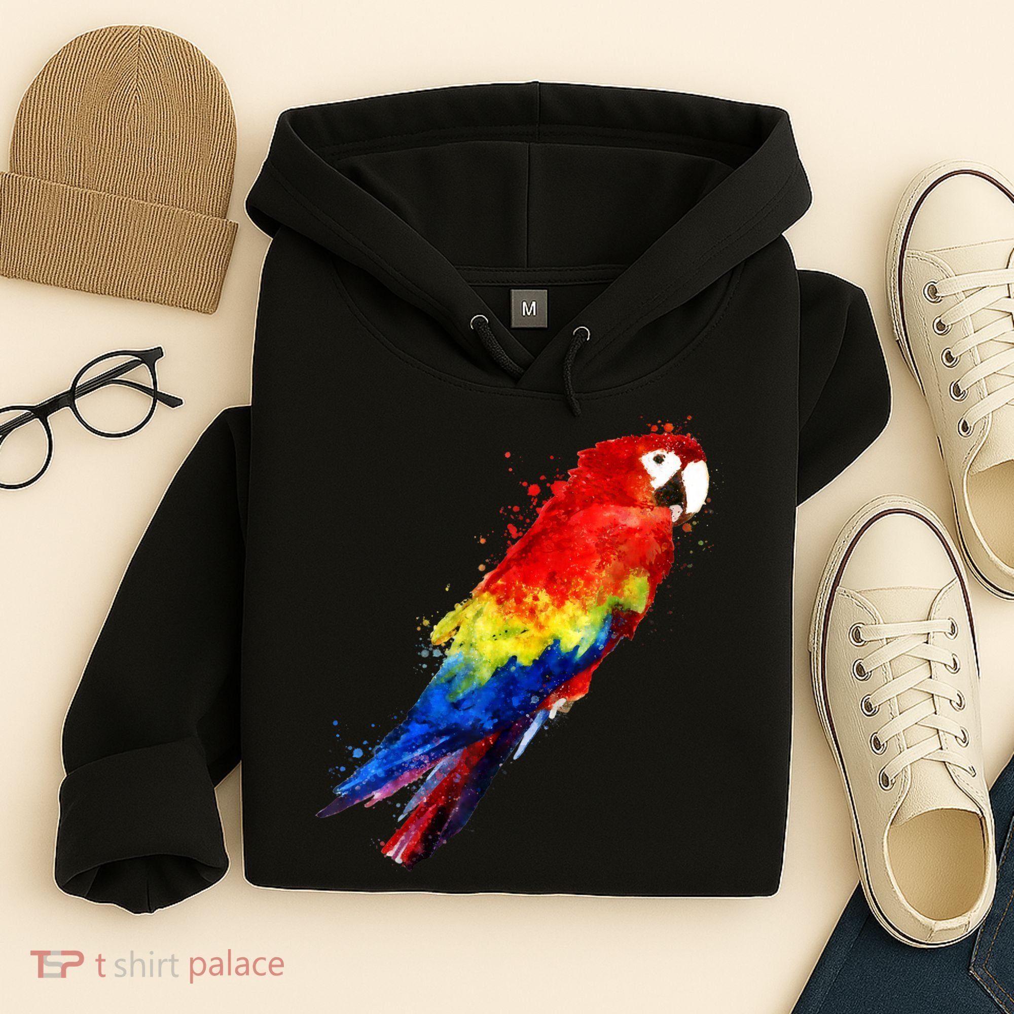 Watercolour Colourful Scarlet Macaw Parrot Bird Painting Hoodie