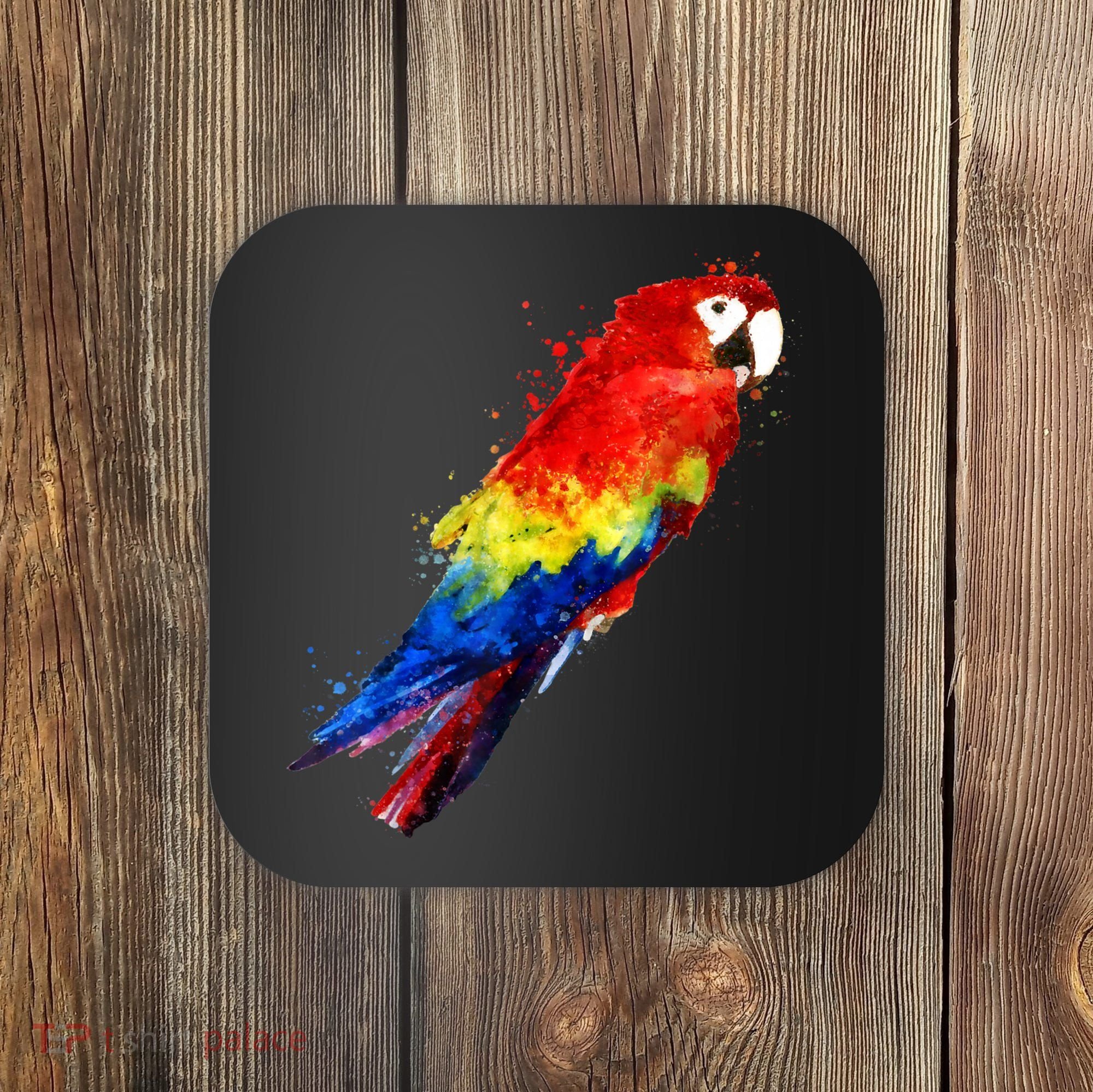 Watercolour Colourful Scarlet Macaw Parrot Bird Painting Coaster