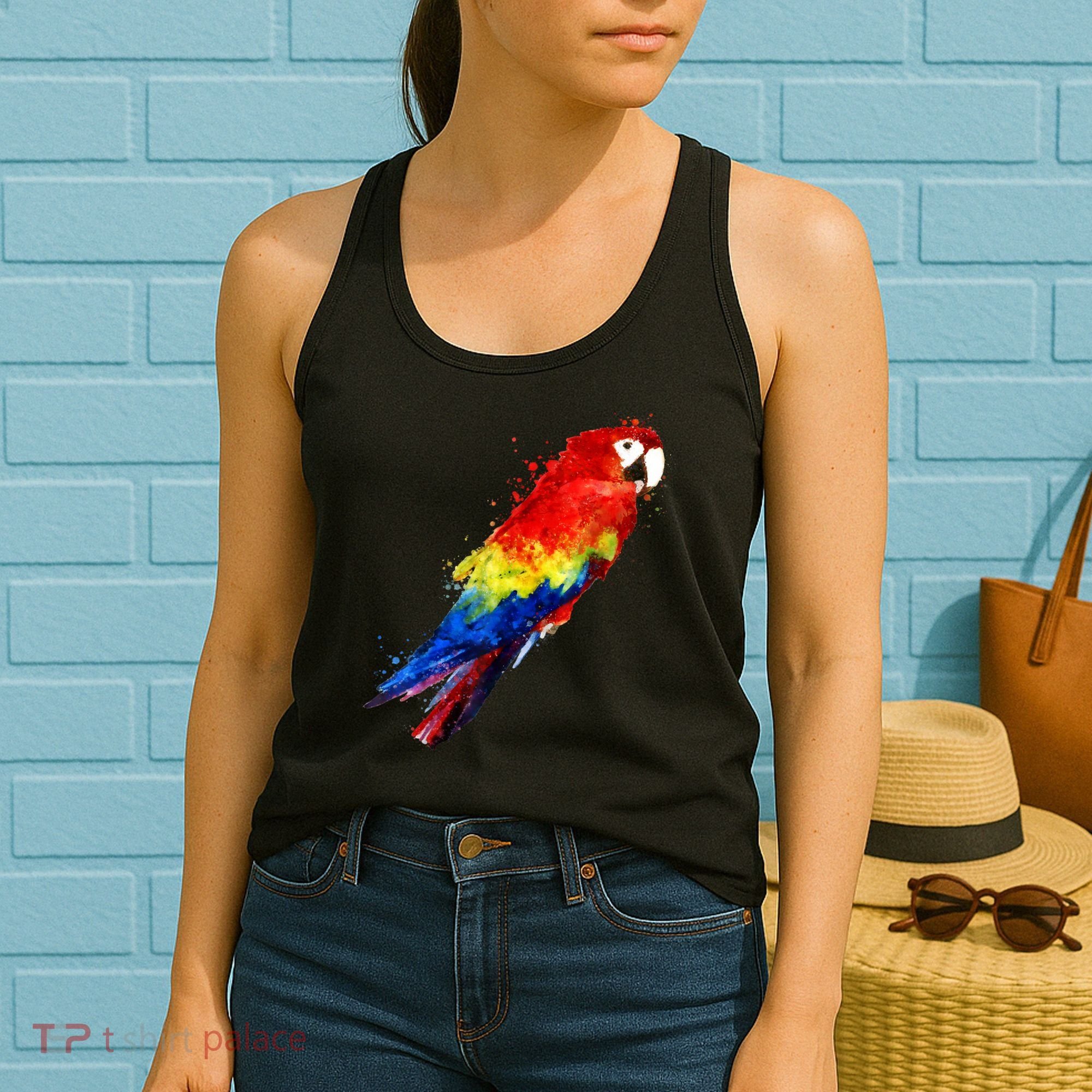 Watercolour Colourful Scarlet Macaw Parrot Bird Painting Women's Tank Top