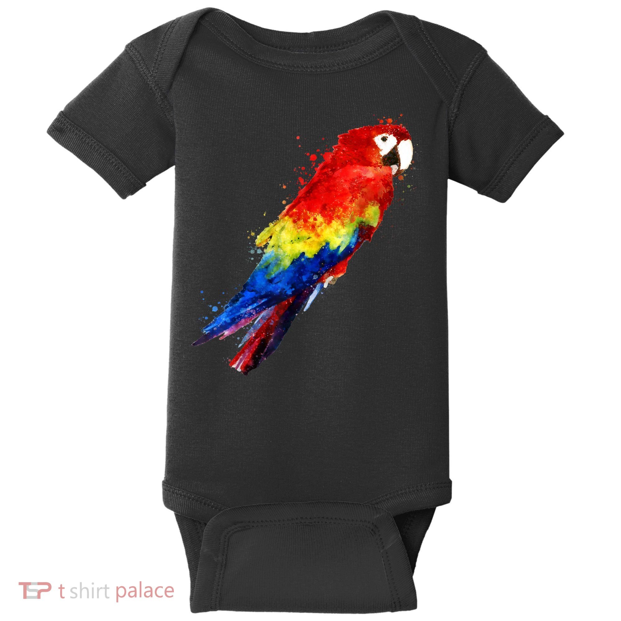 Watercolour Colourful Scarlet Macaw Parrot Bird Painting Baby Bodysuit