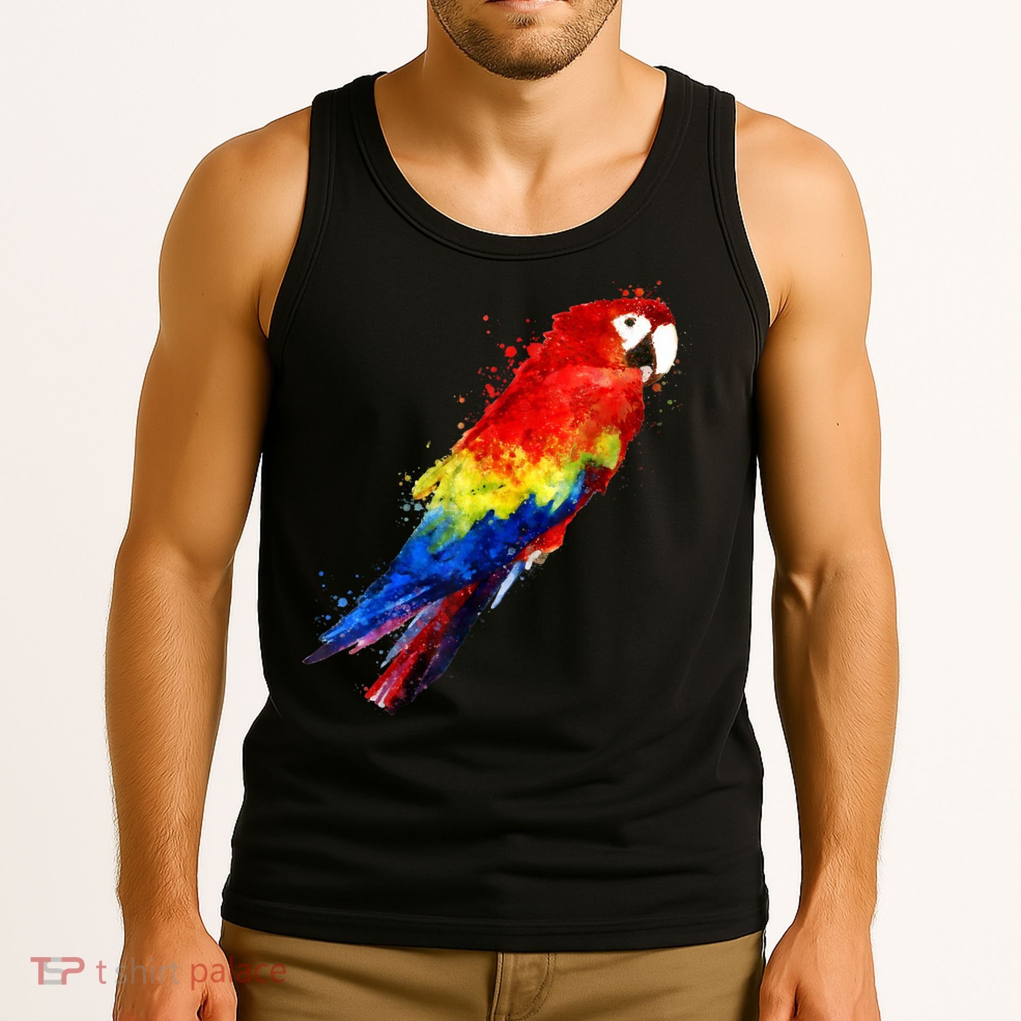 Watercolour Colourful Scarlet Macaw Parrot Bird Painting Tank Top