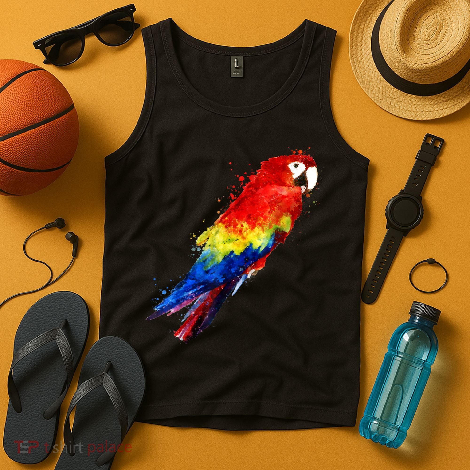 Watercolour Colourful Scarlet Macaw Parrot Bird Painting Tank Top