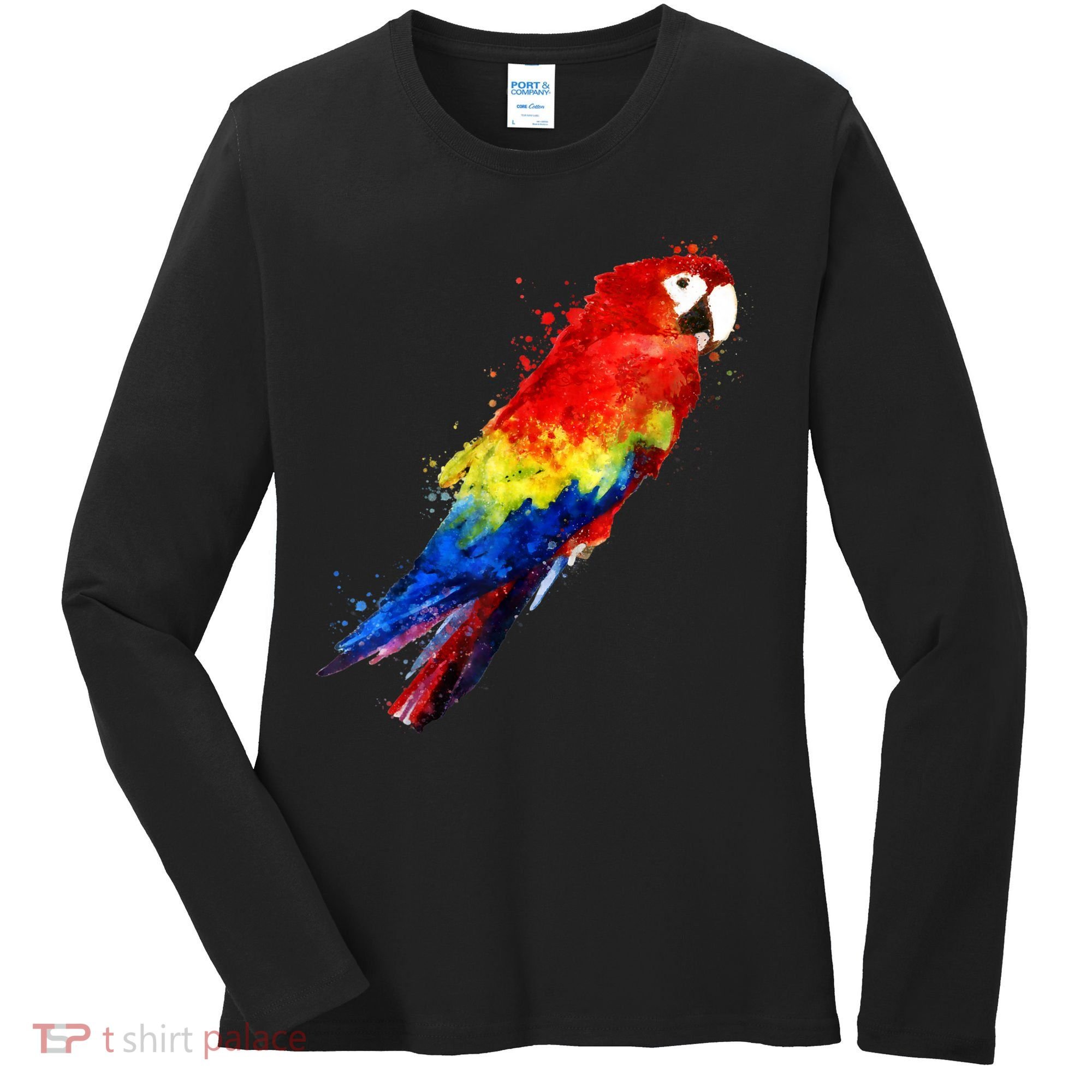 Watercolour Colourful Scarlet Macaw Parrot Bird Painting Women's Long Sleeve Shirt