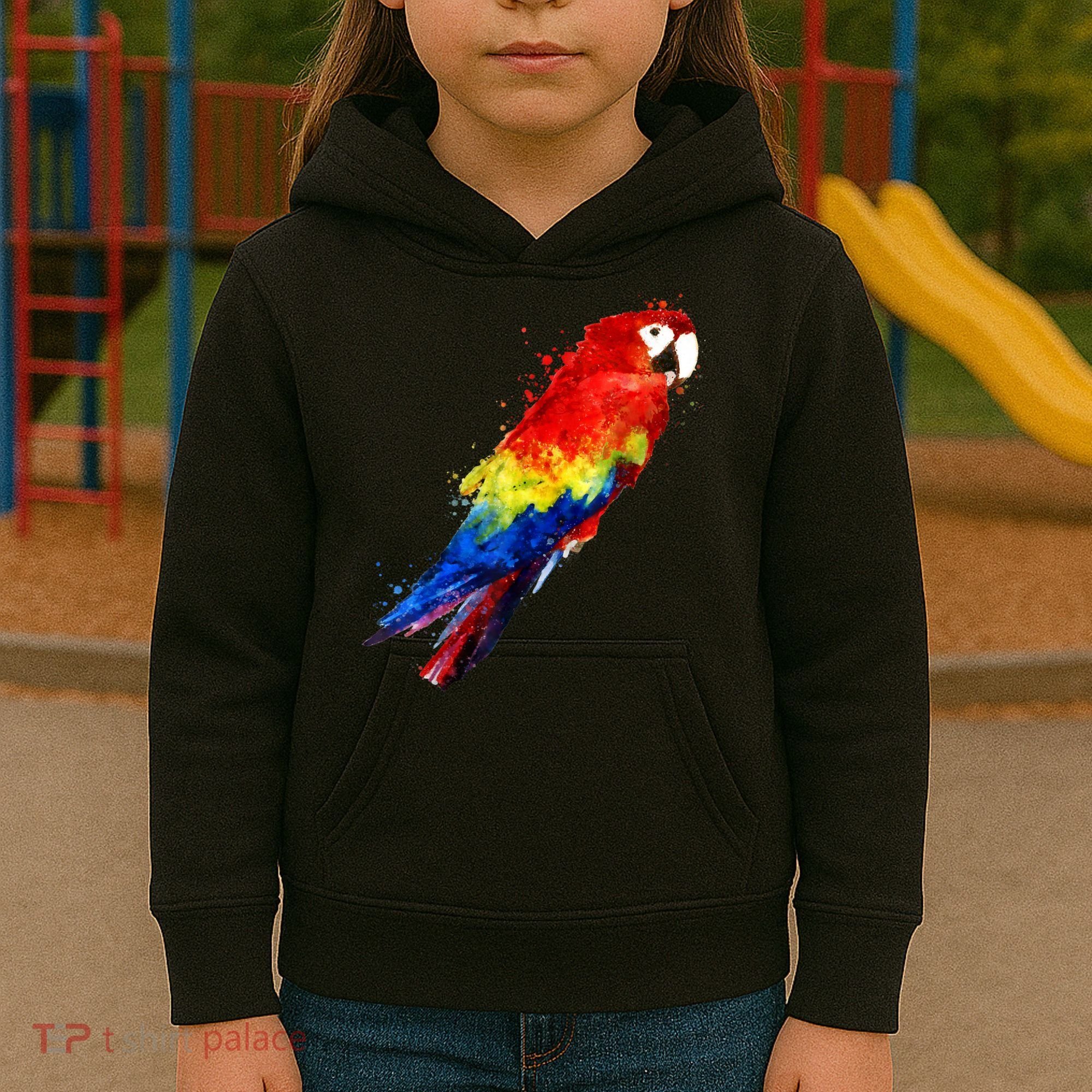Watercolour Colourful Scarlet Macaw Parrot Bird Painting Kids Hoodie