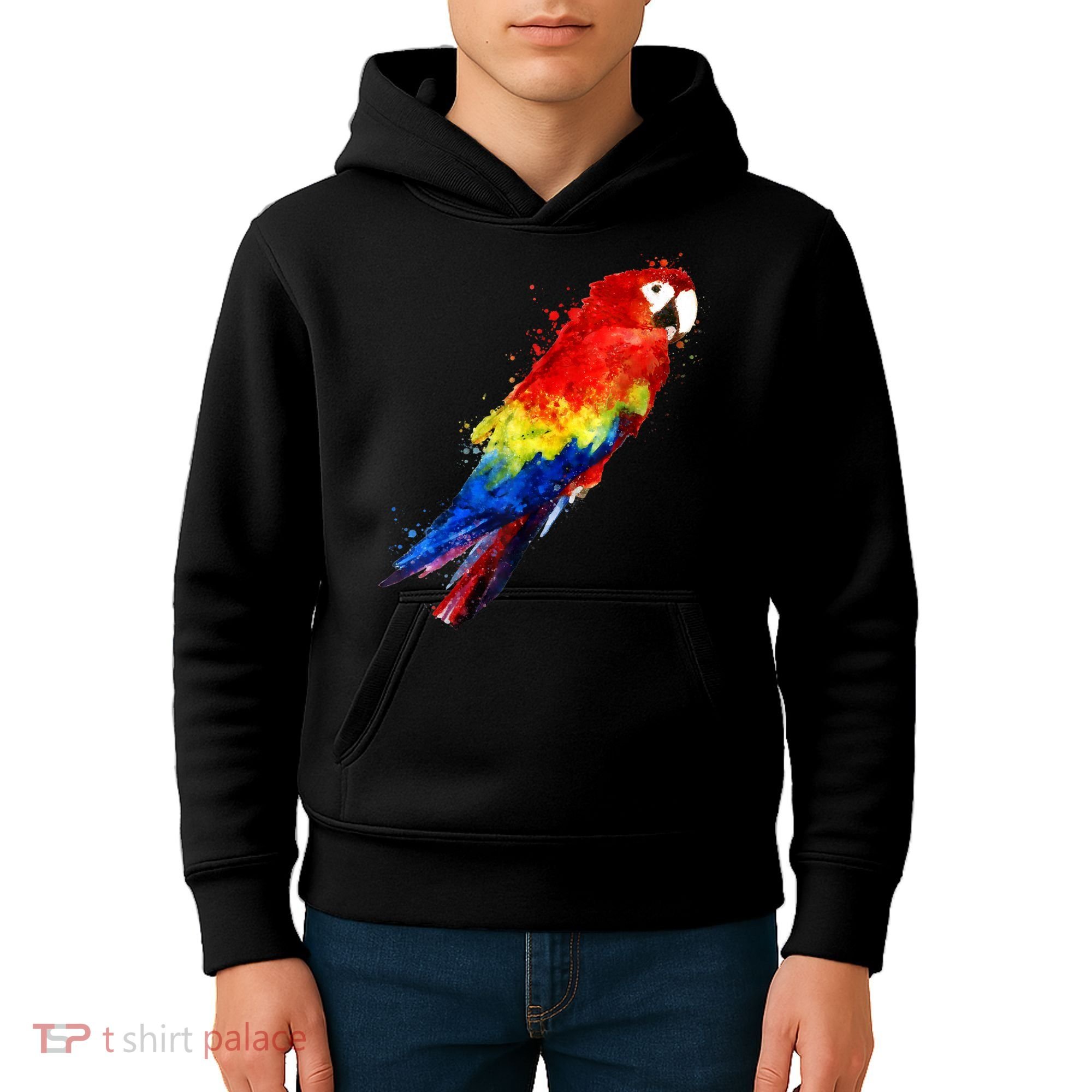 Watercolour Colourful Scarlet Macaw Parrot Bird Painting Kids Hoodie