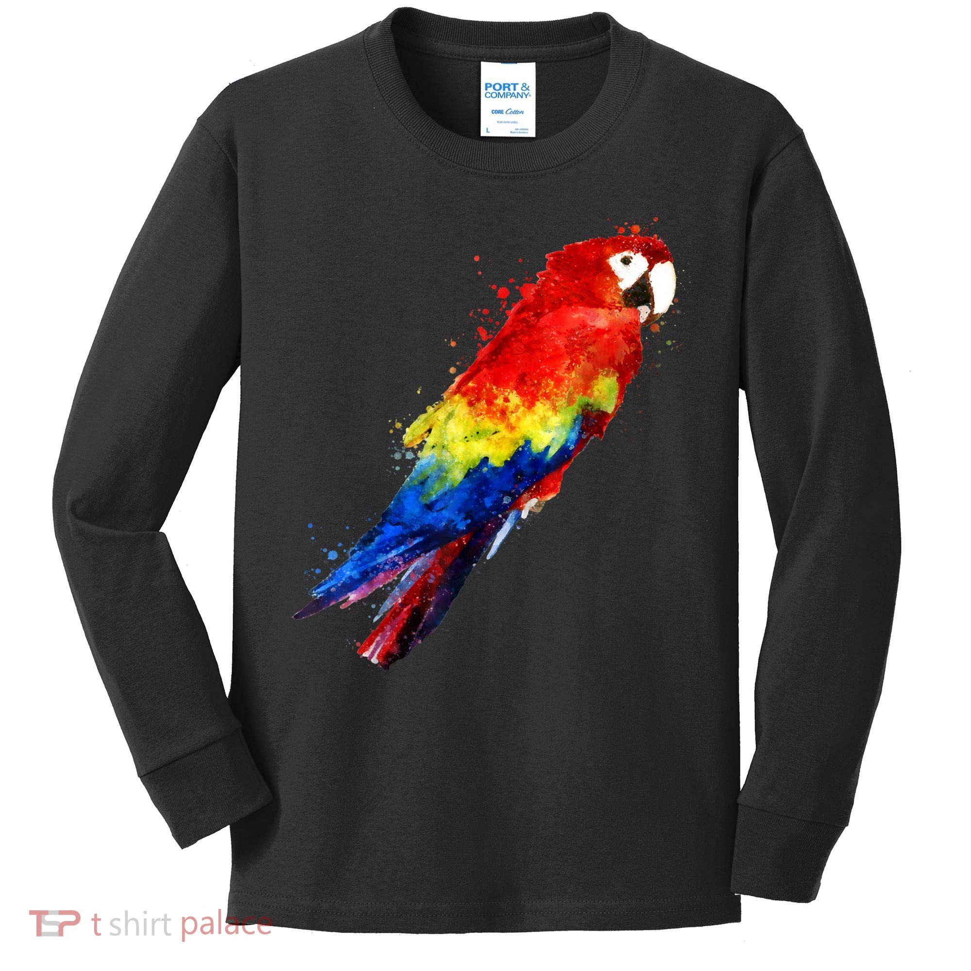 Watercolour Colourful Scarlet Macaw Parrot Bird Painting Kids Long Sleeve Shirt
