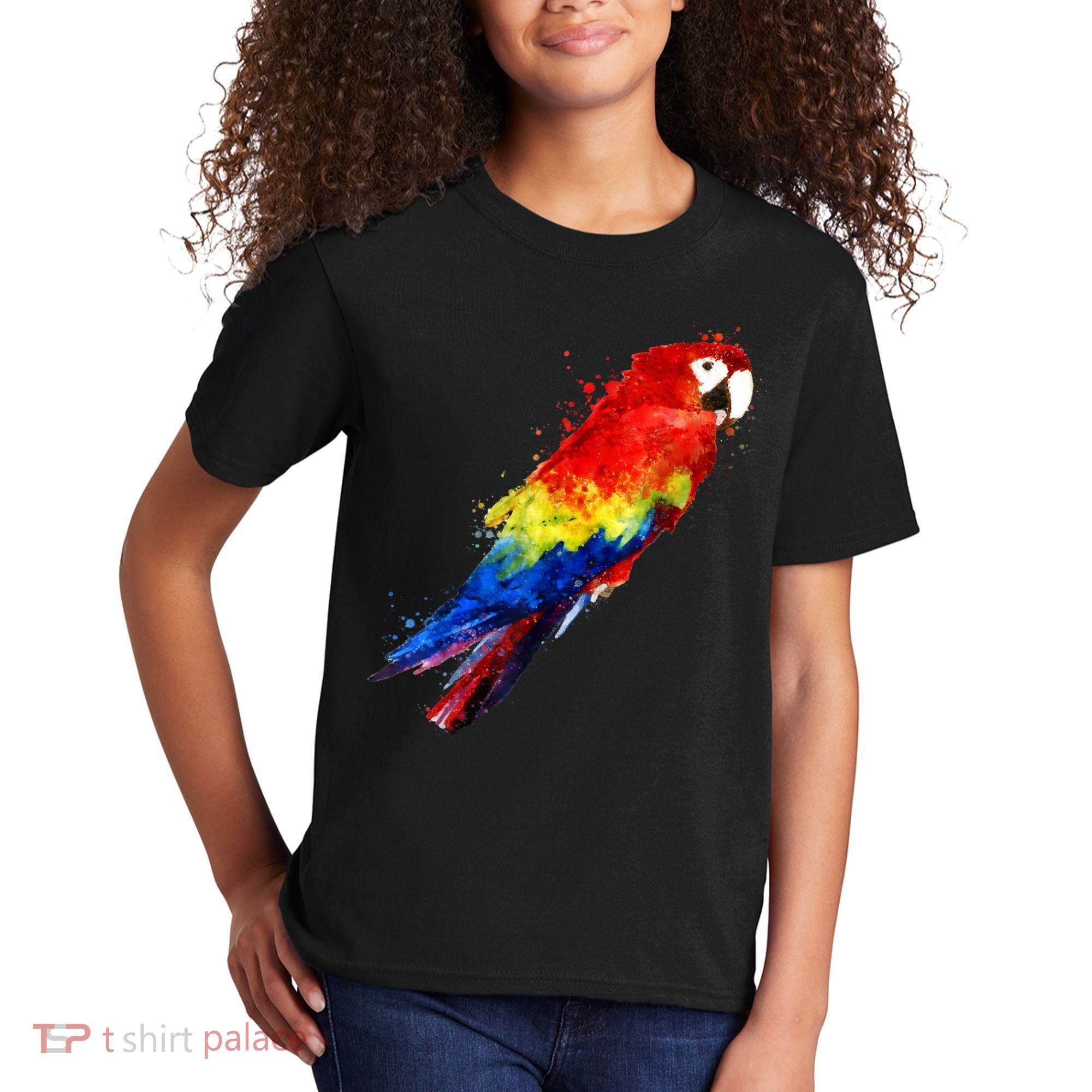 Watercolour Colourful Scarlet Macaw Parrot Bird Painting Kids T-Shirt