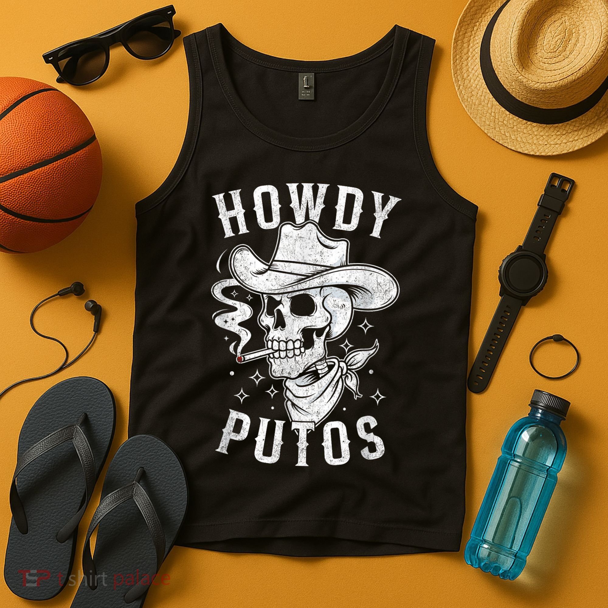 Western Cowboy Skull Hola Howdy Putos Spanish Slang Tank Top