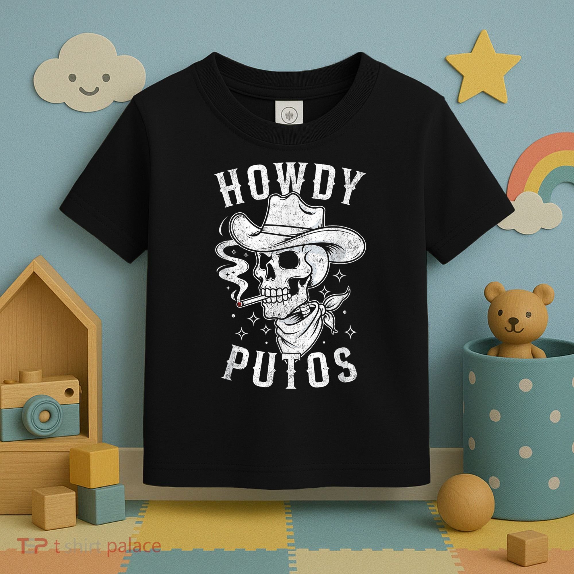 Western Cowboy Skull Hola Howdy Putos Spanish Slang Toddler T-Shirt