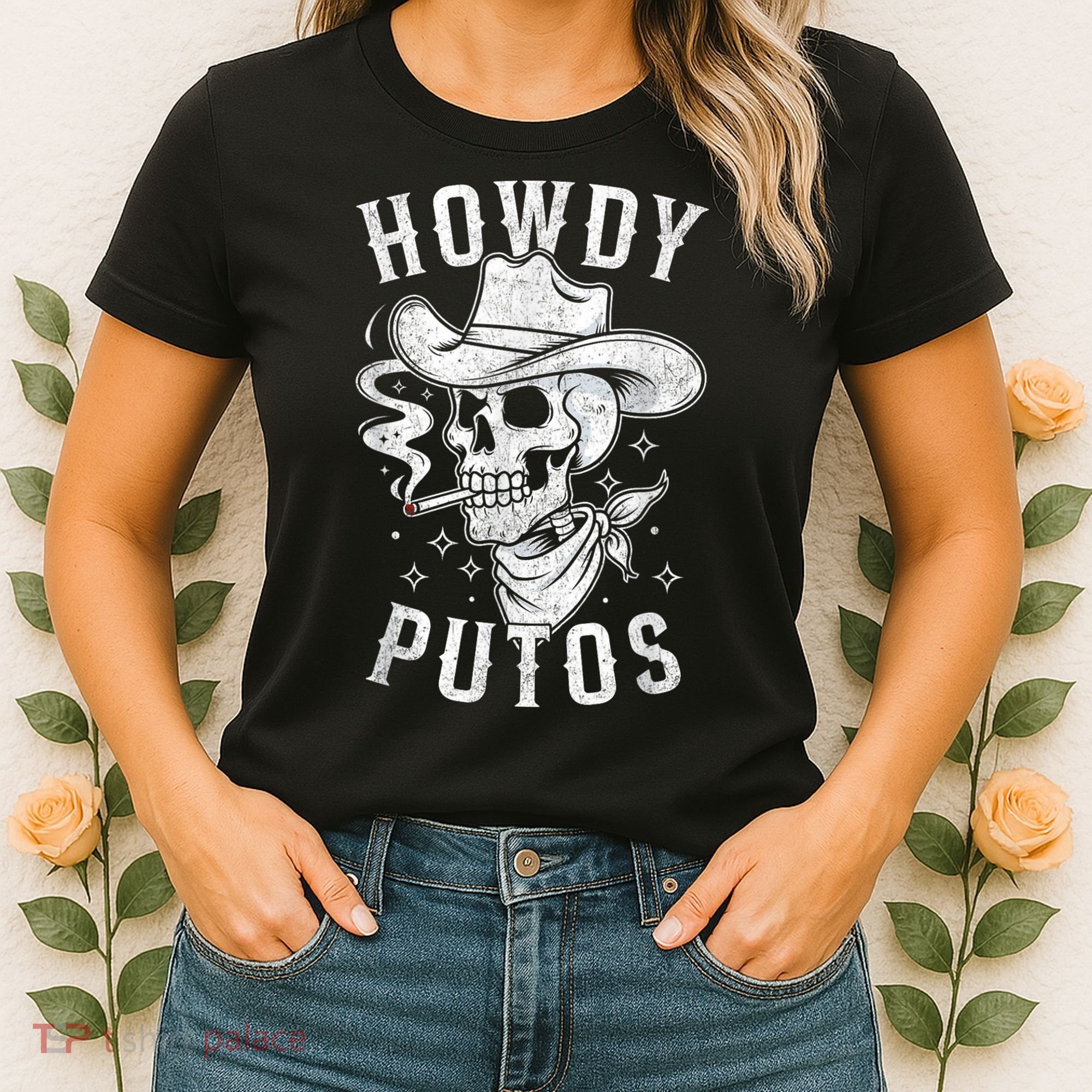 Western Cowboy Skull Hola Howdy Putos Spanish Slang Women's T-Shirt