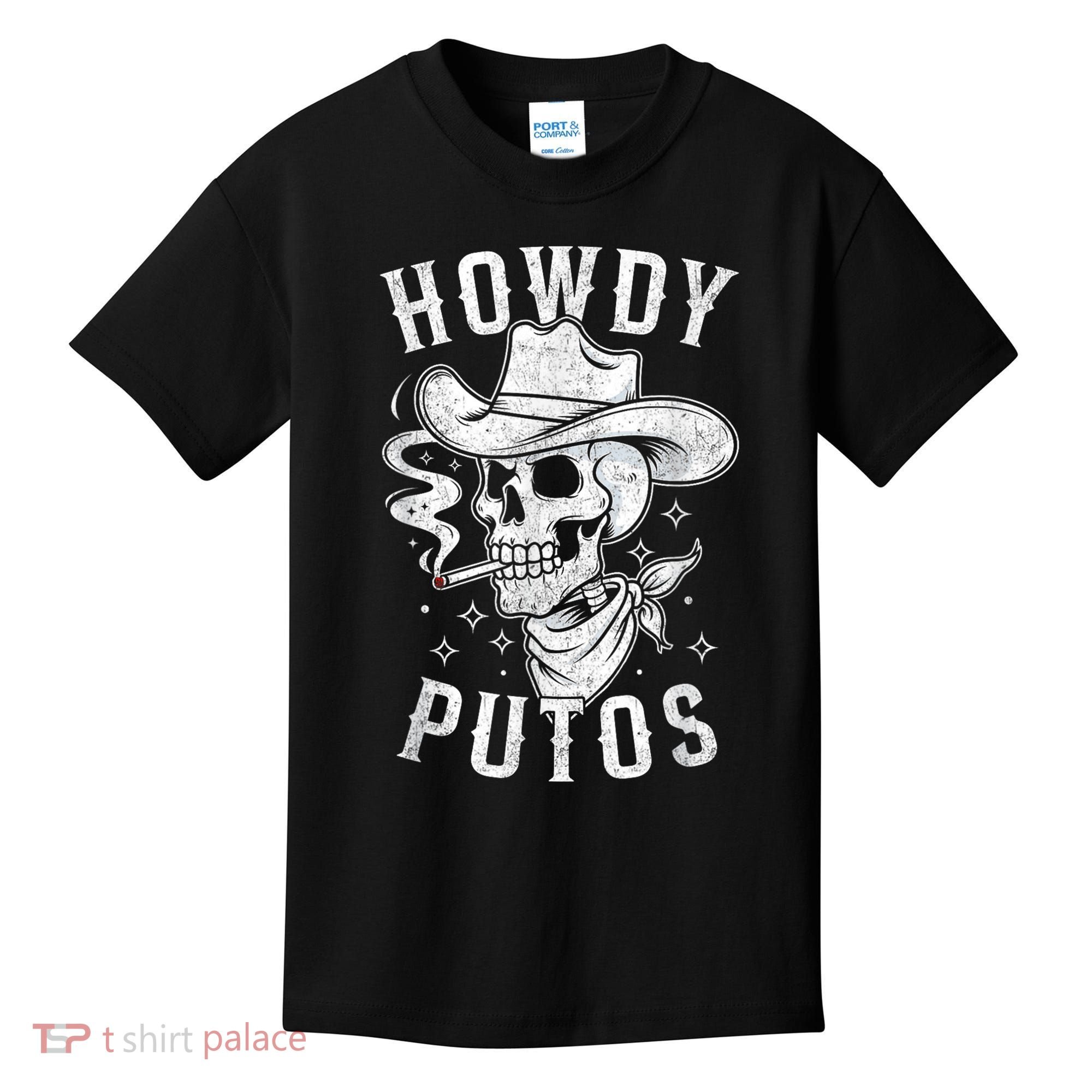Western Cowboy Skull Hola Howdy Putos Spanish Slang Kids T-Shirt