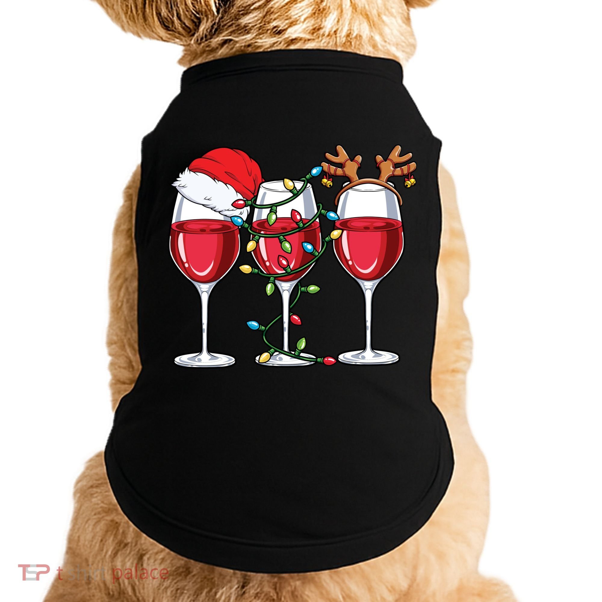 Wine Christmas Santa Hat Xmas Lights Reindeer Antlers Meaningful Gift Doggie Tank