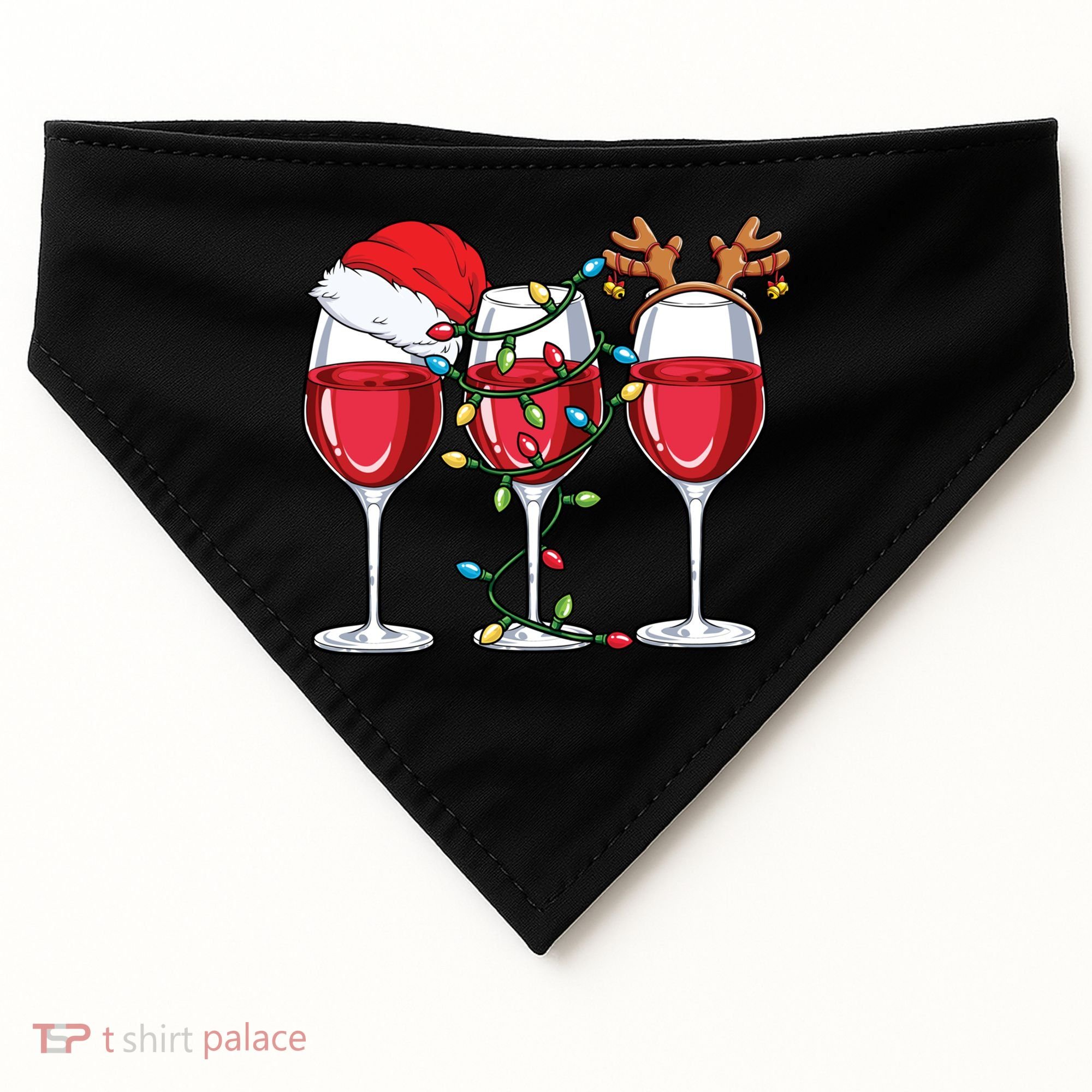 Wine Christmas Santa Hat Xmas Lights Reindeer Antlers Meaningful Gift USA-Made Doggie Bandana