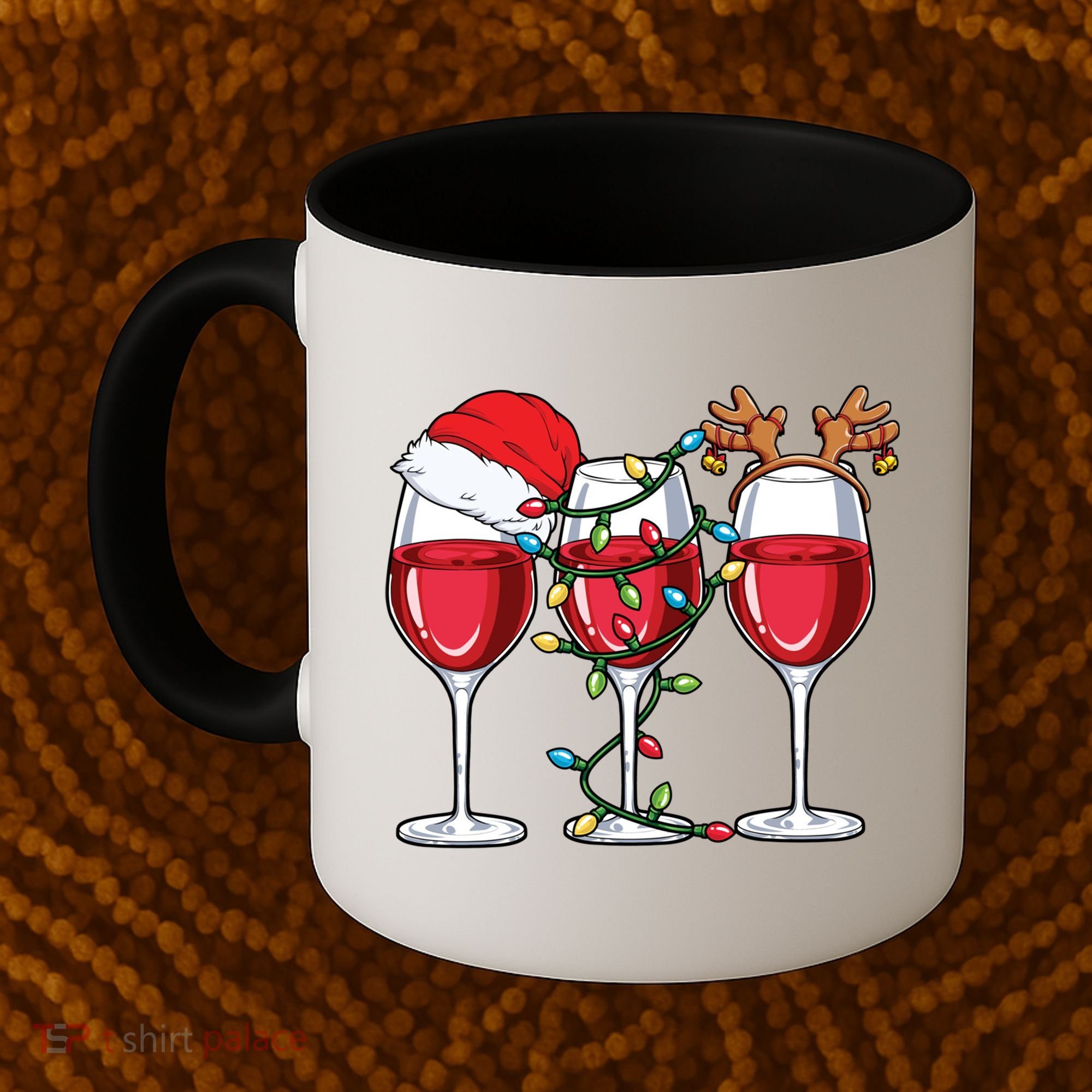 Wine Christmas Santa Hat Xmas Lights Reindeer Antlers Meaningful Gift Coffee Mug