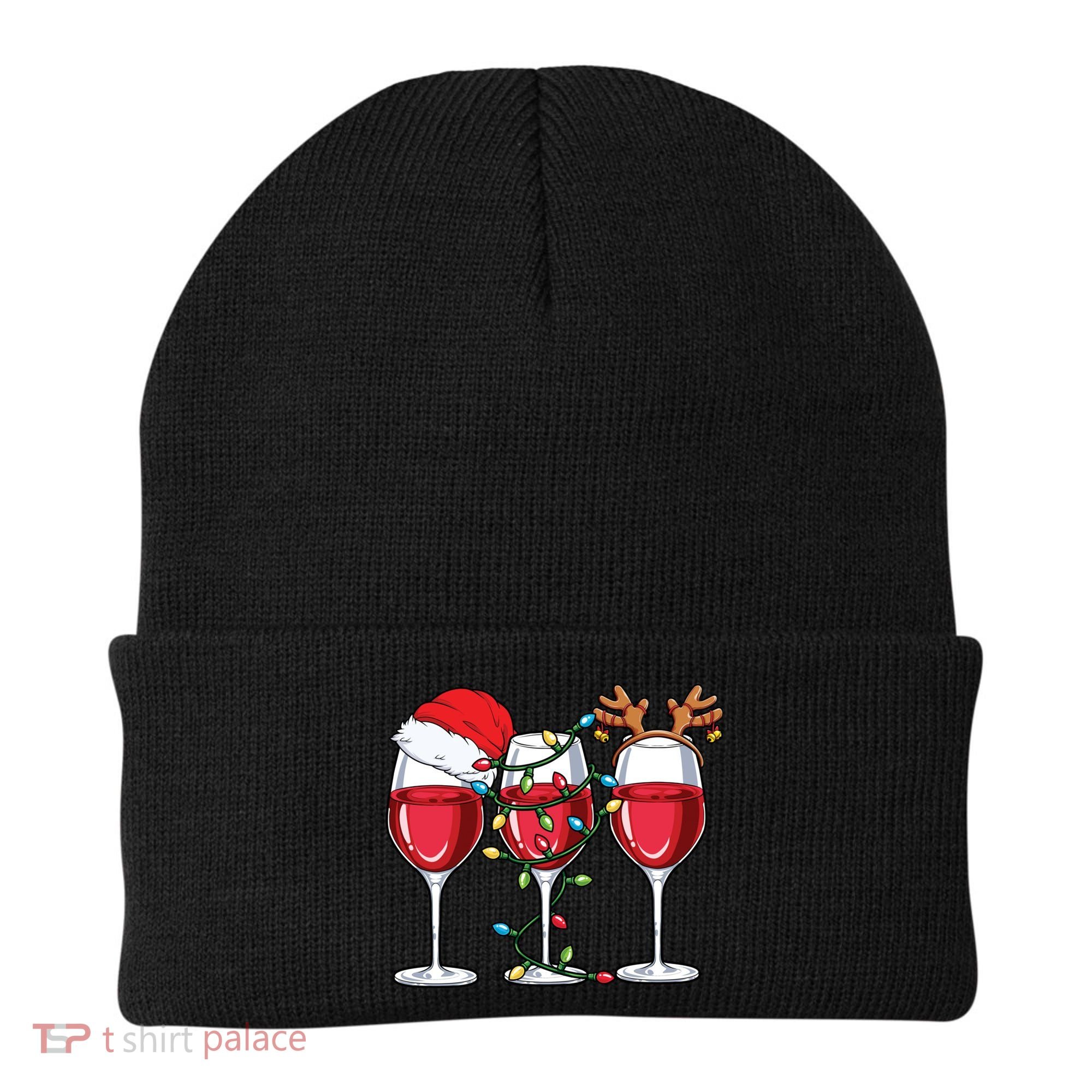 Wine Christmas Santa Hat Xmas Lights Reindeer Antlers Meaningful Gift Beanie