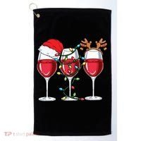 Wine Christmas Santa Hat Xmas Lights Reindeer Antlers Meaningful Gift Golf Towel thumb 0