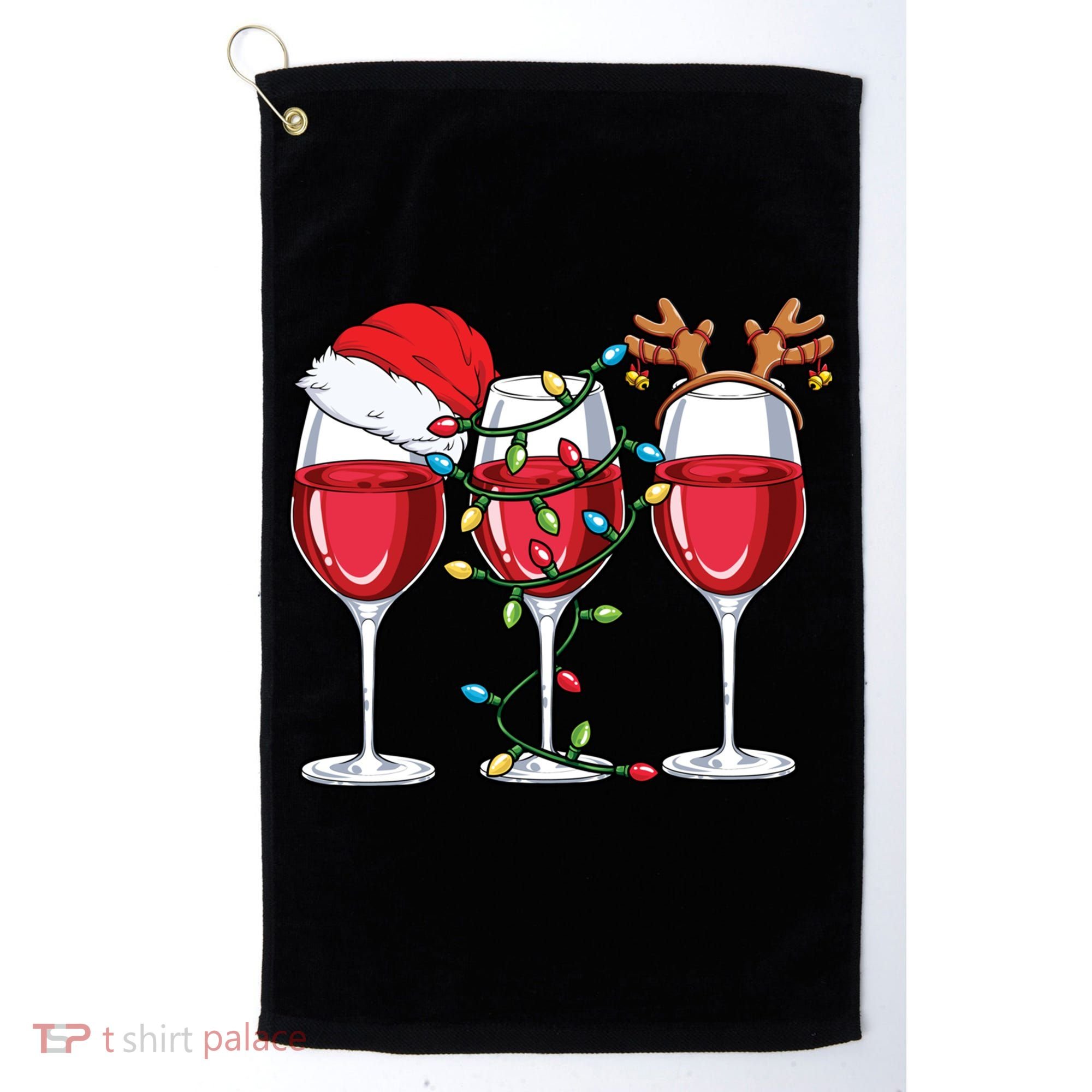 Wine Christmas Santa Hat Xmas Lights Reindeer Antlers Meaningful Gift Golf Towel
