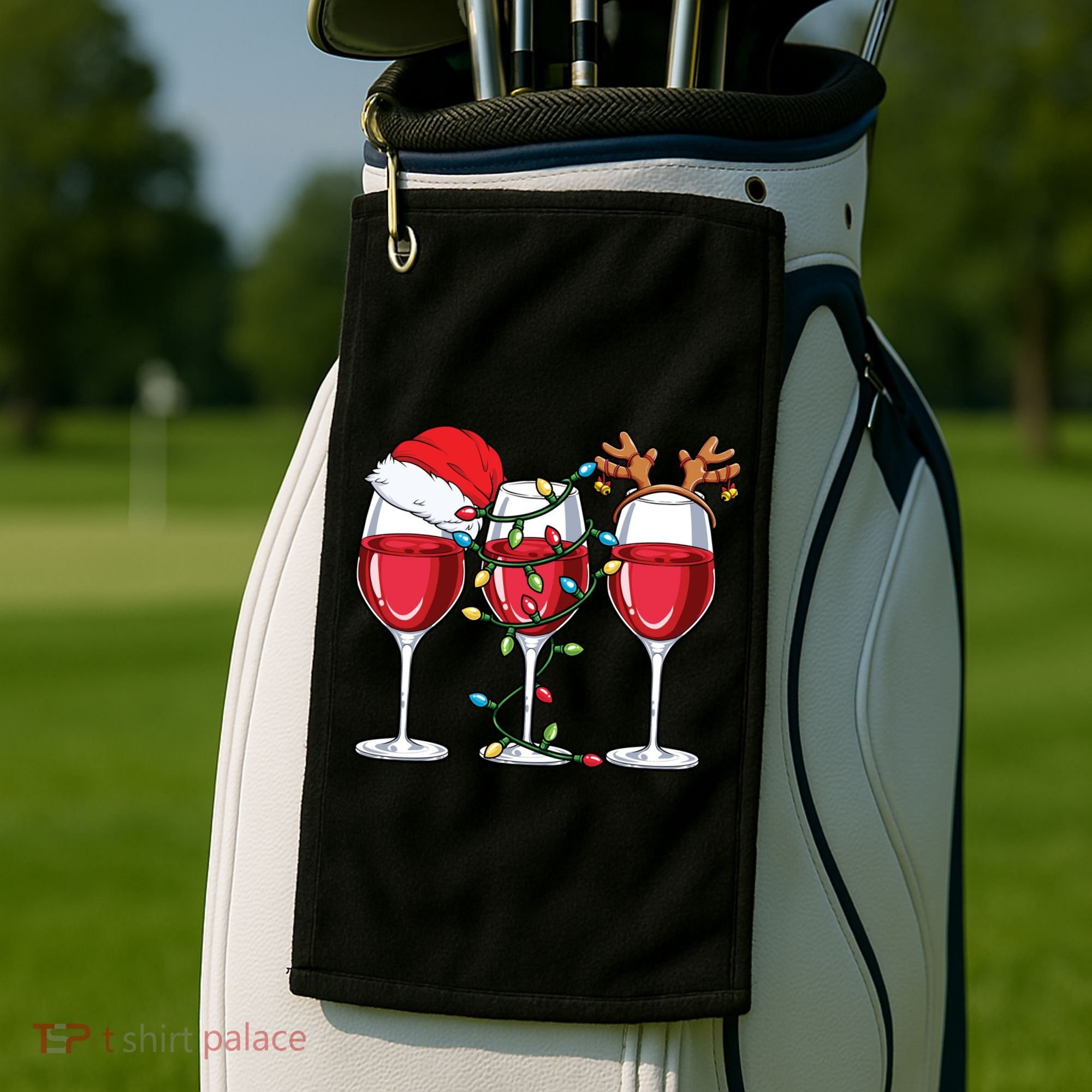 Wine Christmas Santa Hat Xmas Lights Reindeer Antlers Meaningful Gift Golf Towel