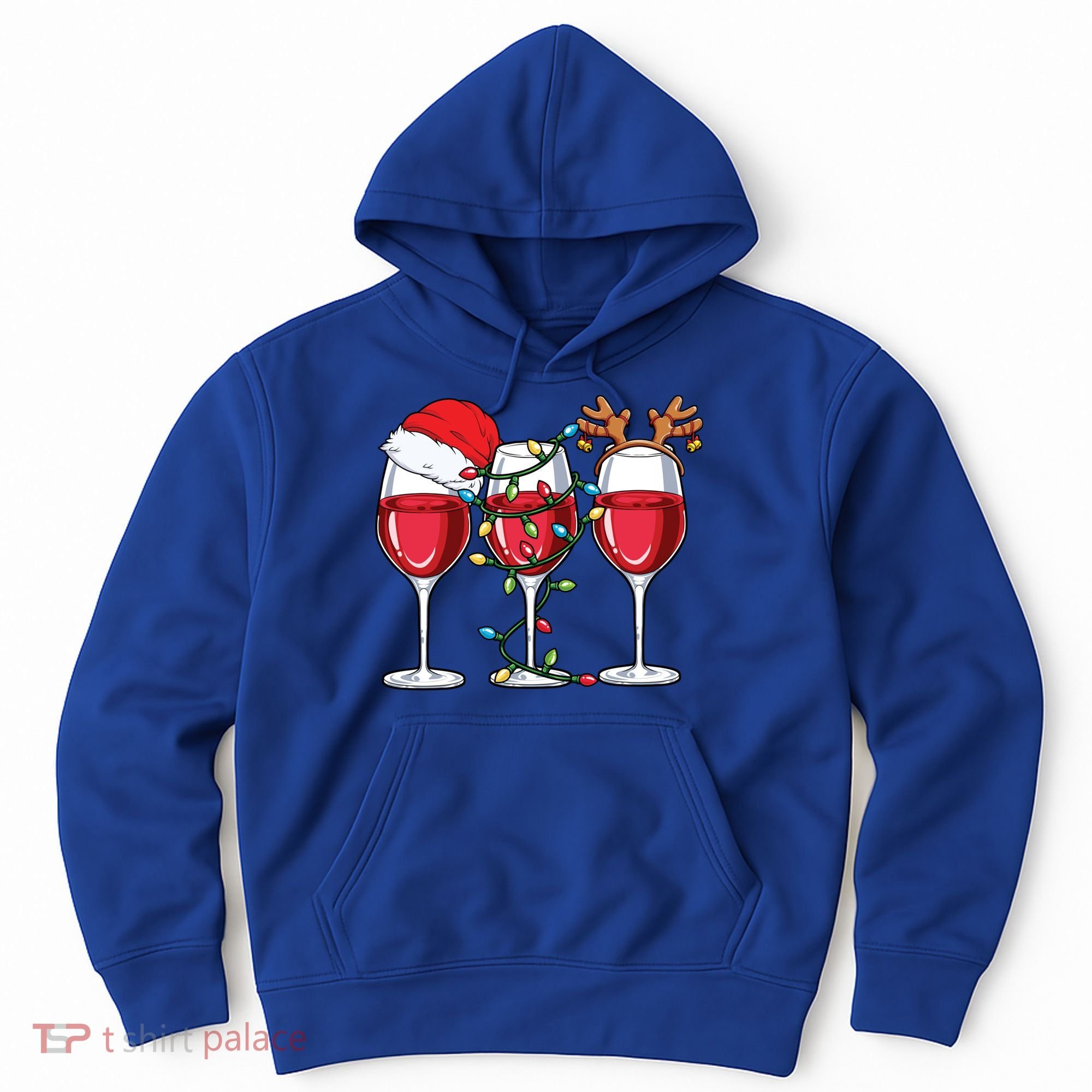 Wine Christmas Santa Hat Xmas Lights Reindeer Antlers Meaningful Gift Hoodie
