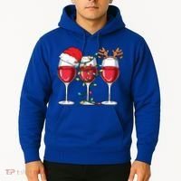 Wine Christmas Santa Hat Xmas Lights Reindeer Antlers Meaningful Gift Hoodie thumb 2