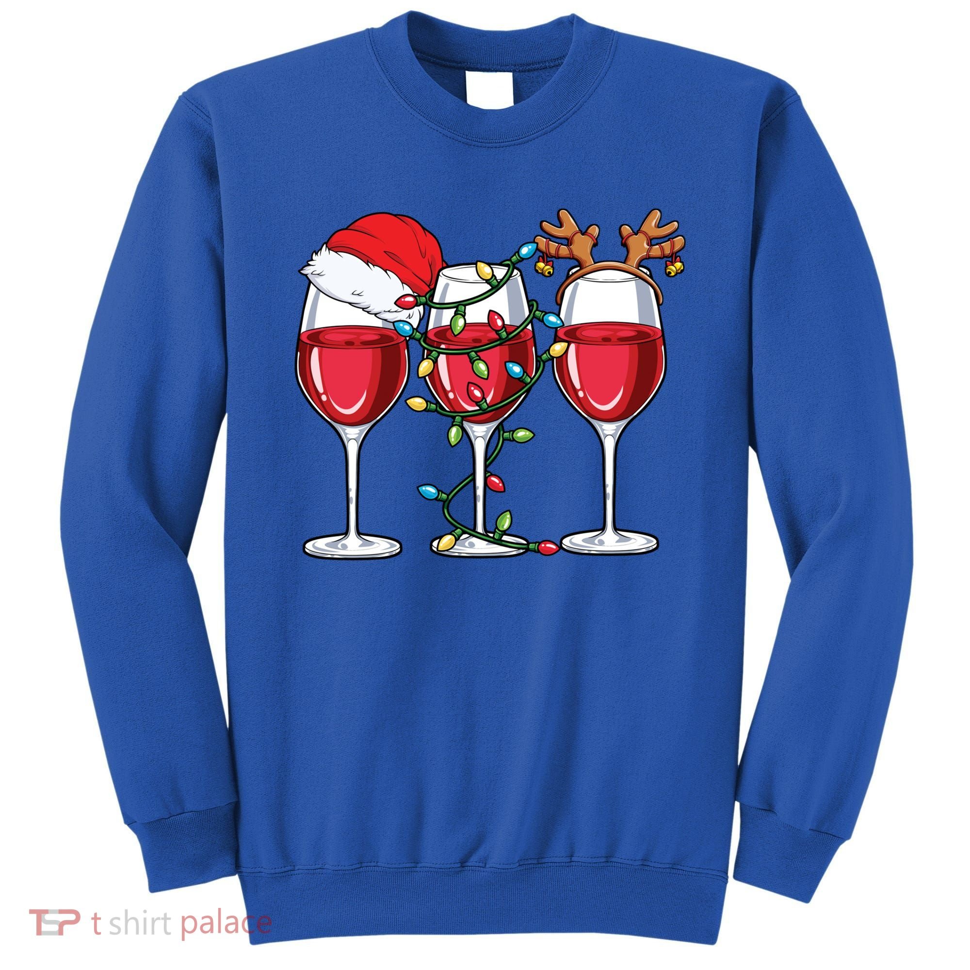Wine Christmas Santa Hat Xmas Lights Reindeer Antlers Meaningful Gift Sweatshirt