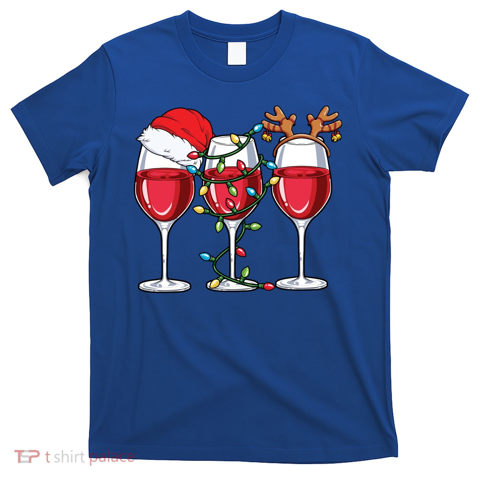 Wine Christmas Santa Hat Xmas Lights Reindeer Antlers Meaningful Gift T-Shirt