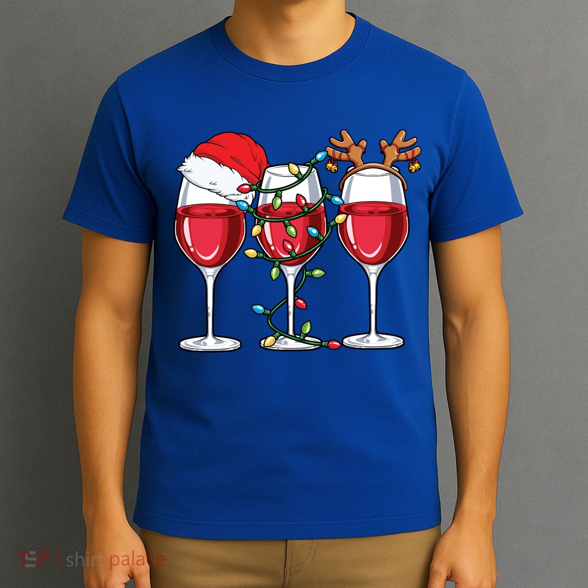Wine Christmas Santa Hat Xmas Lights Reindeer Antlers Meaningful Gift T-Shirt