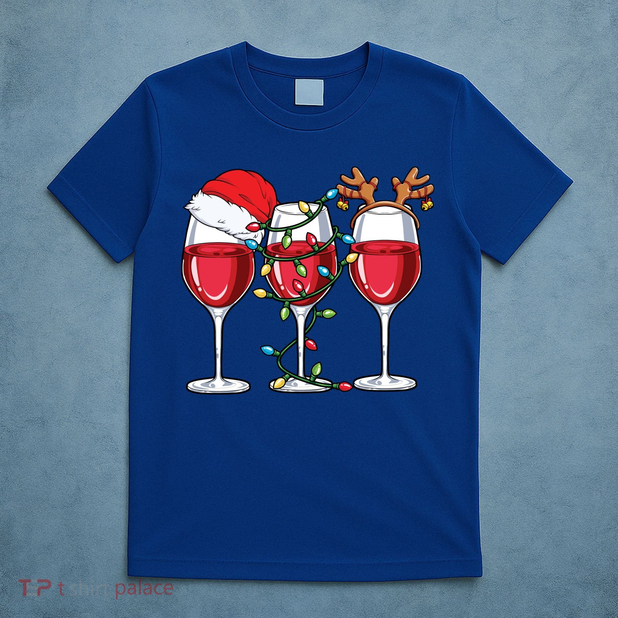 Wine Christmas Santa Hat Xmas Lights Reindeer Antlers Meaningful Gift T-Shirt