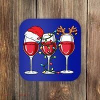 Wine Christmas Santa Hat Xmas Lights Reindeer Antlers Meaningful Gift Coaster thumb 0