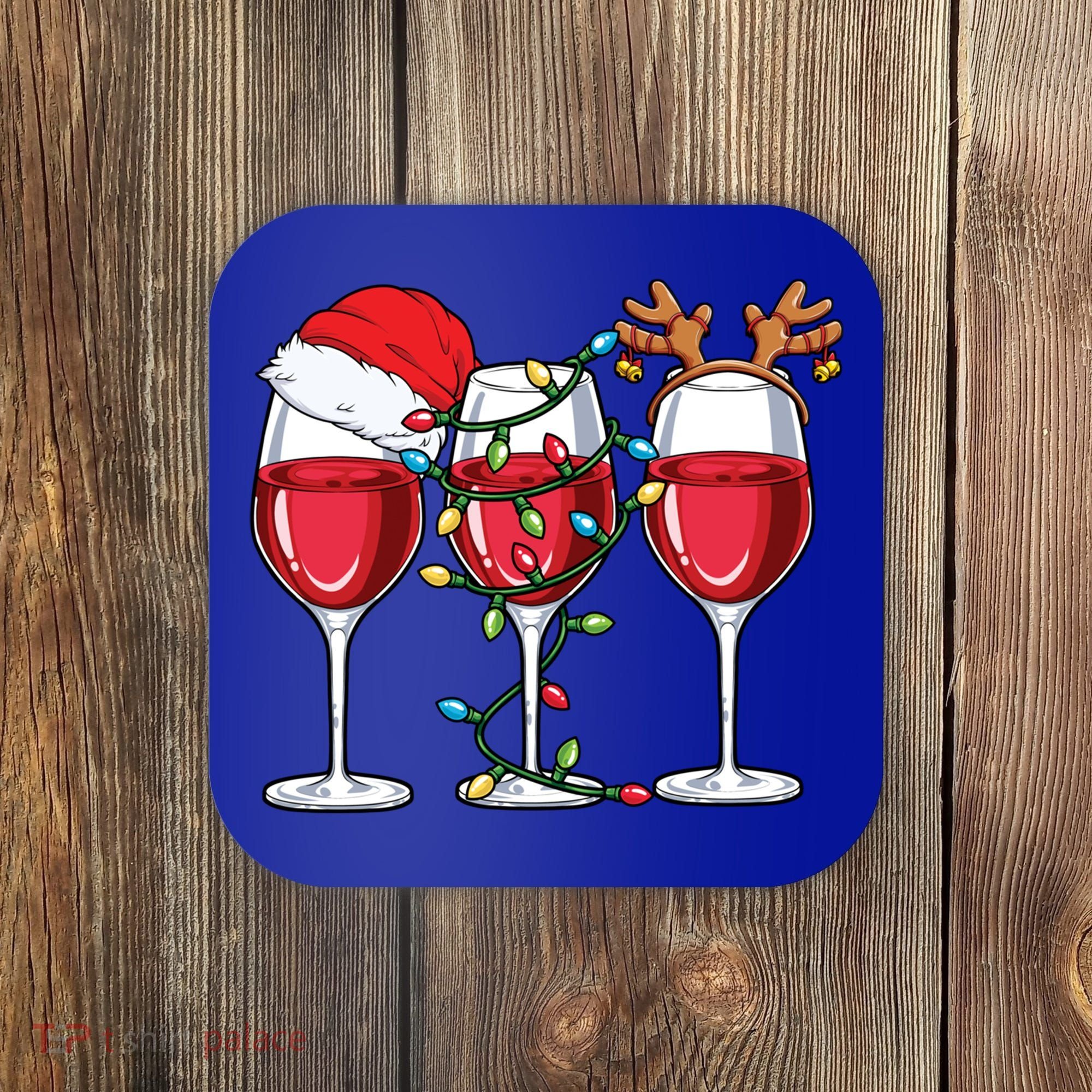 Wine Christmas Santa Hat Xmas Lights Reindeer Antlers Meaningful Gift Coaster