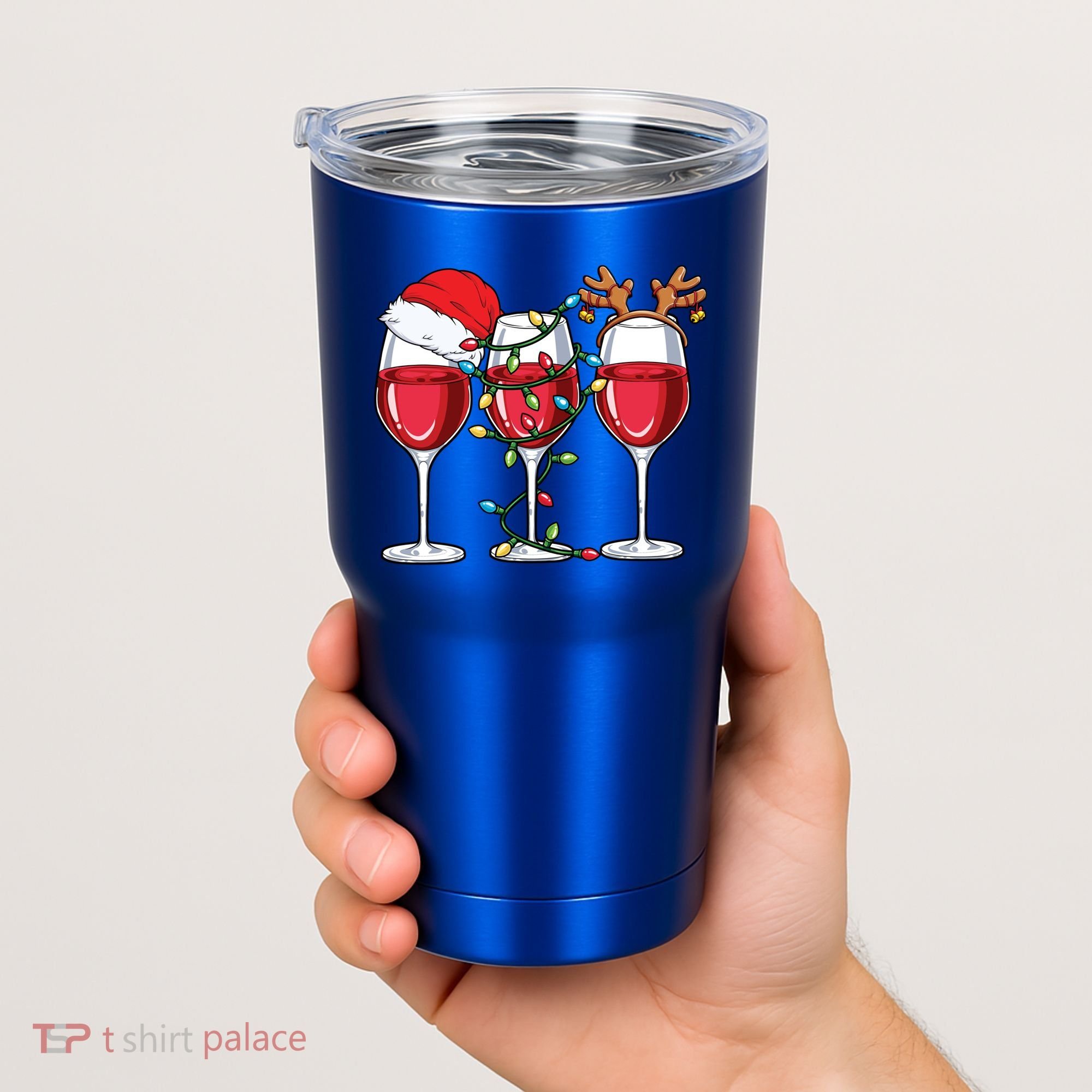 Wine Christmas Santa Hat Xmas Lights Reindeer Antlers Meaningful Gift Tumbler