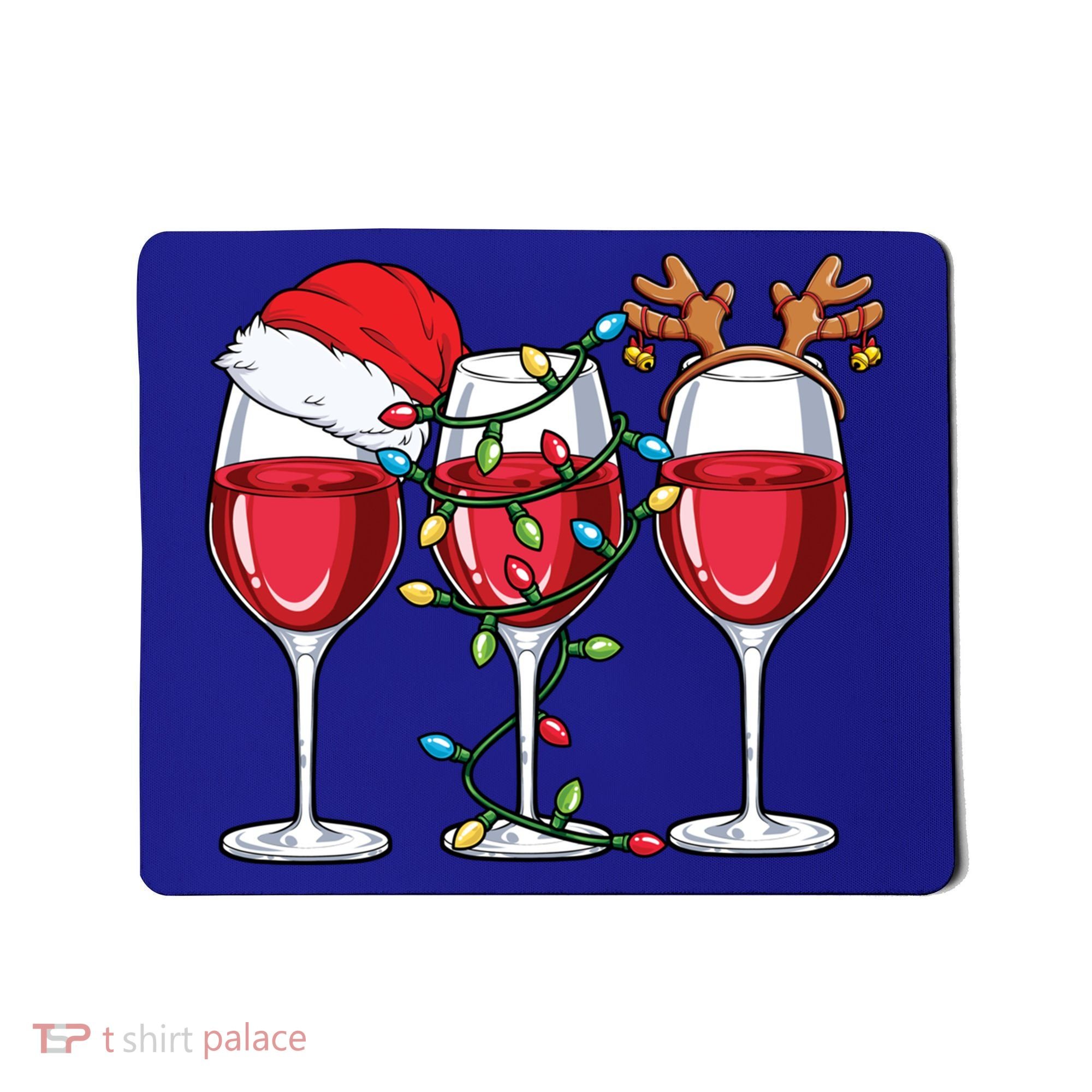 Wine Christmas Santa Hat Xmas Lights Reindeer Antlers Meaningful Gift Mousepad