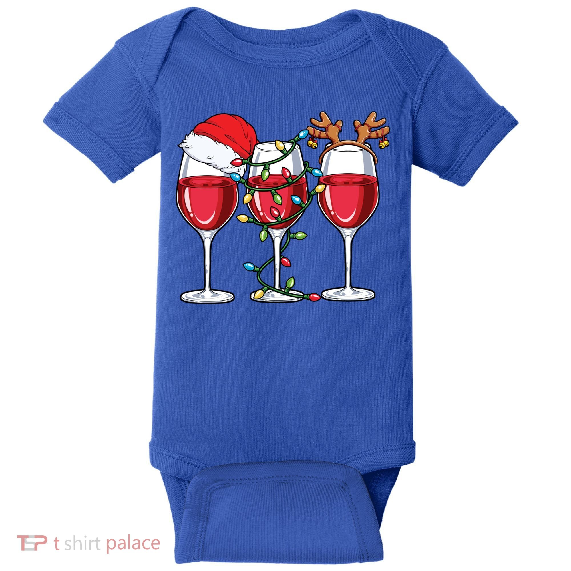 Wine Christmas Santa Hat Xmas Lights Reindeer Antlers Meaningful Gift Baby Bodysuit