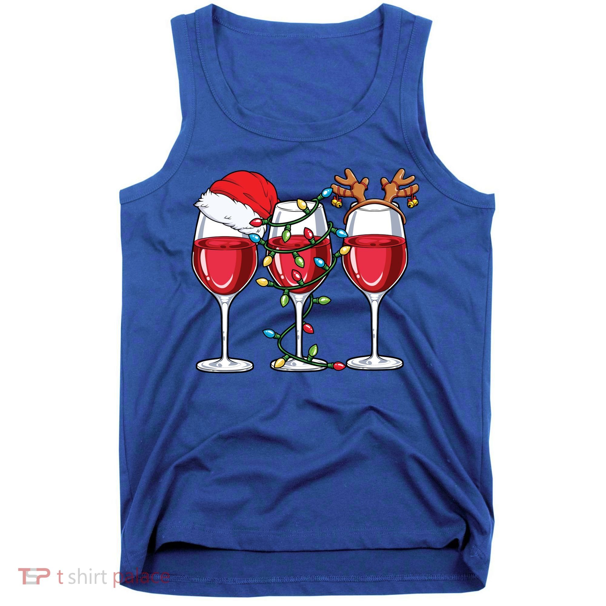 Wine Christmas Santa Hat Xmas Lights Reindeer Antlers Meaningful Gift Tank Top