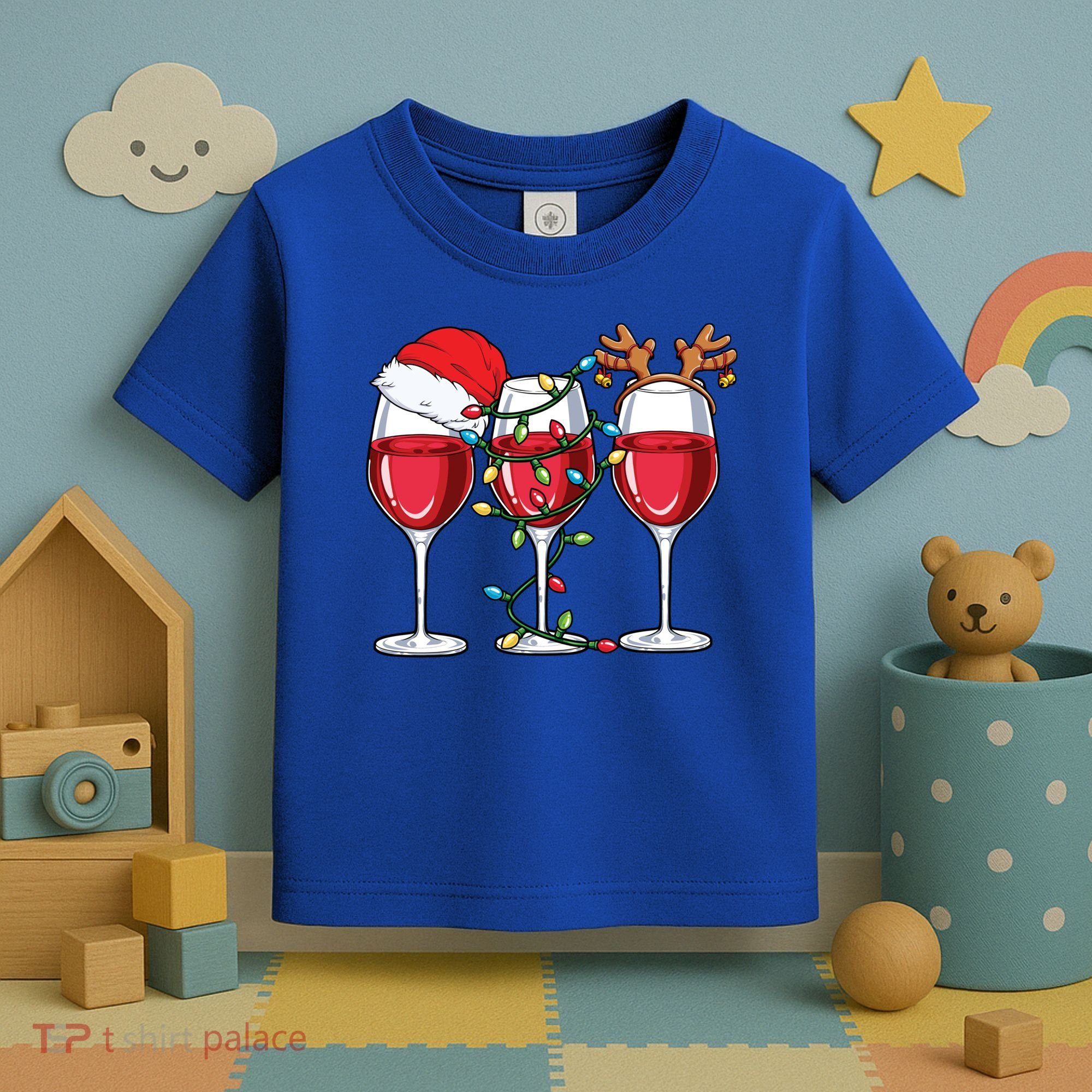 Wine Christmas Santa Hat Xmas Lights Reindeer Antlers Meaningful Gift Toddler T-Shirt