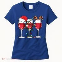 Wine Christmas Santa Hat Xmas Lights Reindeer Antlers Meaningful Gift Women's T-Shirt thumb 0