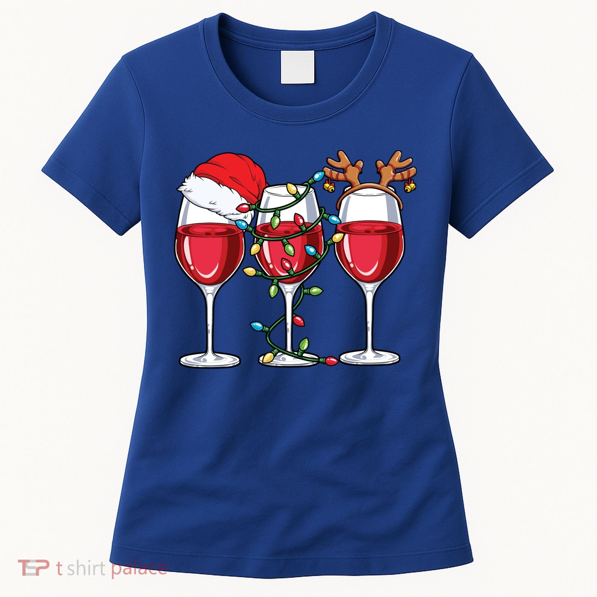 Wine Christmas Santa Hat Xmas Lights Reindeer Antlers Meaningful Gift Women's T-Shirt