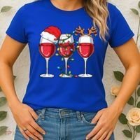 Wine Christmas Santa Hat Xmas Lights Reindeer Antlers Meaningful Gift Women's T-Shirt thumb 2