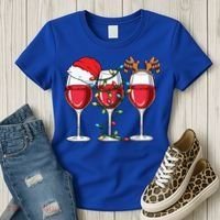 Wine Christmas Santa Hat Xmas Lights Reindeer Antlers Meaningful Gift Women's T-Shirt thumb 3