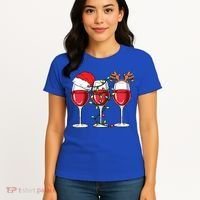 Wine Christmas Santa Hat Xmas Lights Reindeer Antlers Meaningful Gift Women's T-Shirt thumb 4