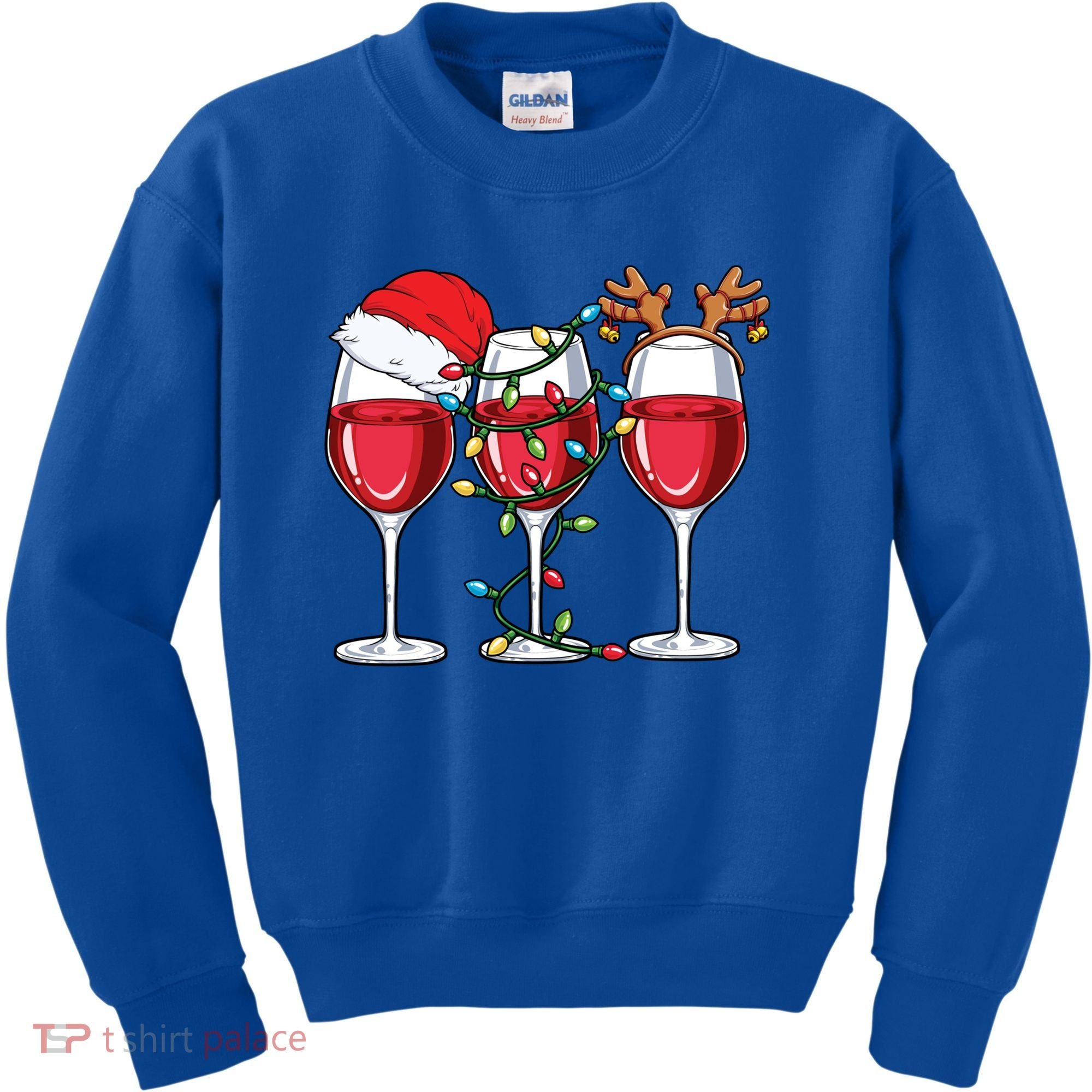Wine Christmas Santa Hat Xmas Lights Reindeer Antlers Meaningful Gift Kids Sweatshirt